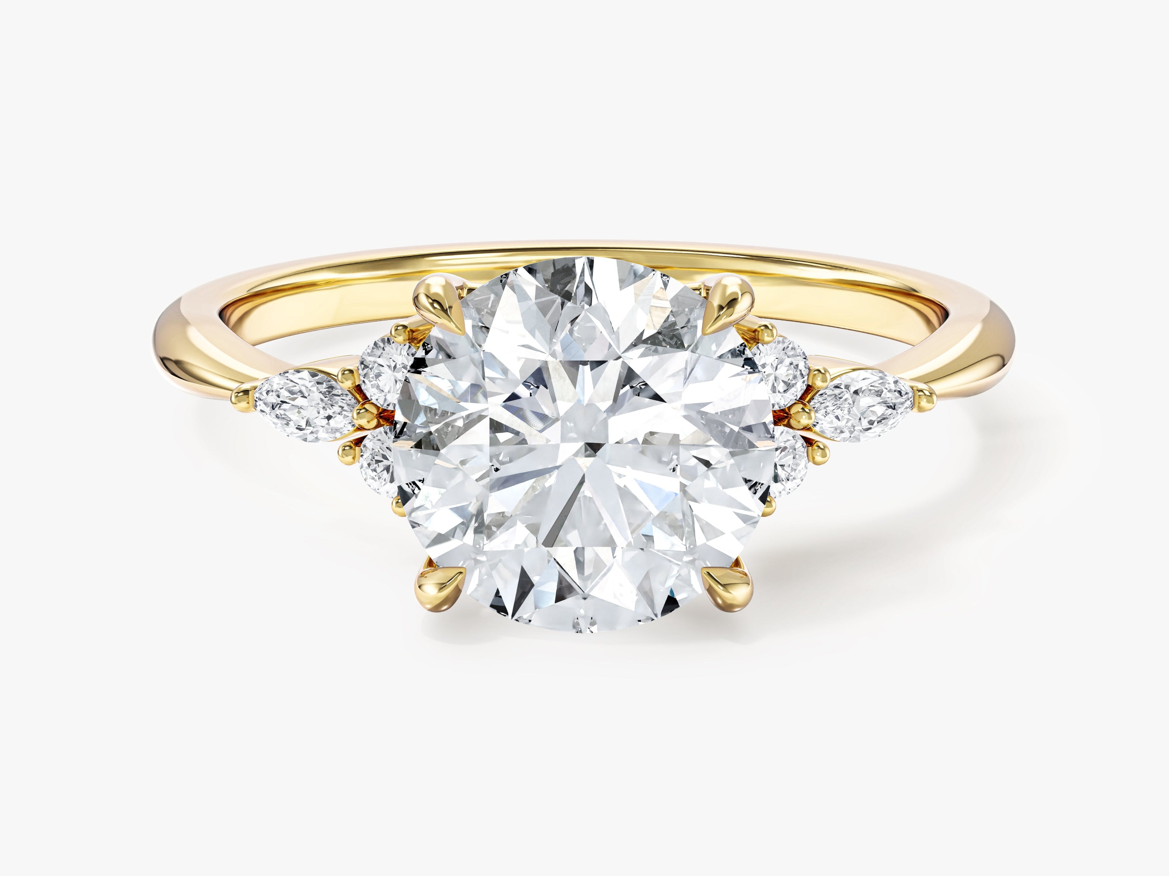 Cluster Accent Round Cut Moissanite Engagement Ring (2.00 CT)