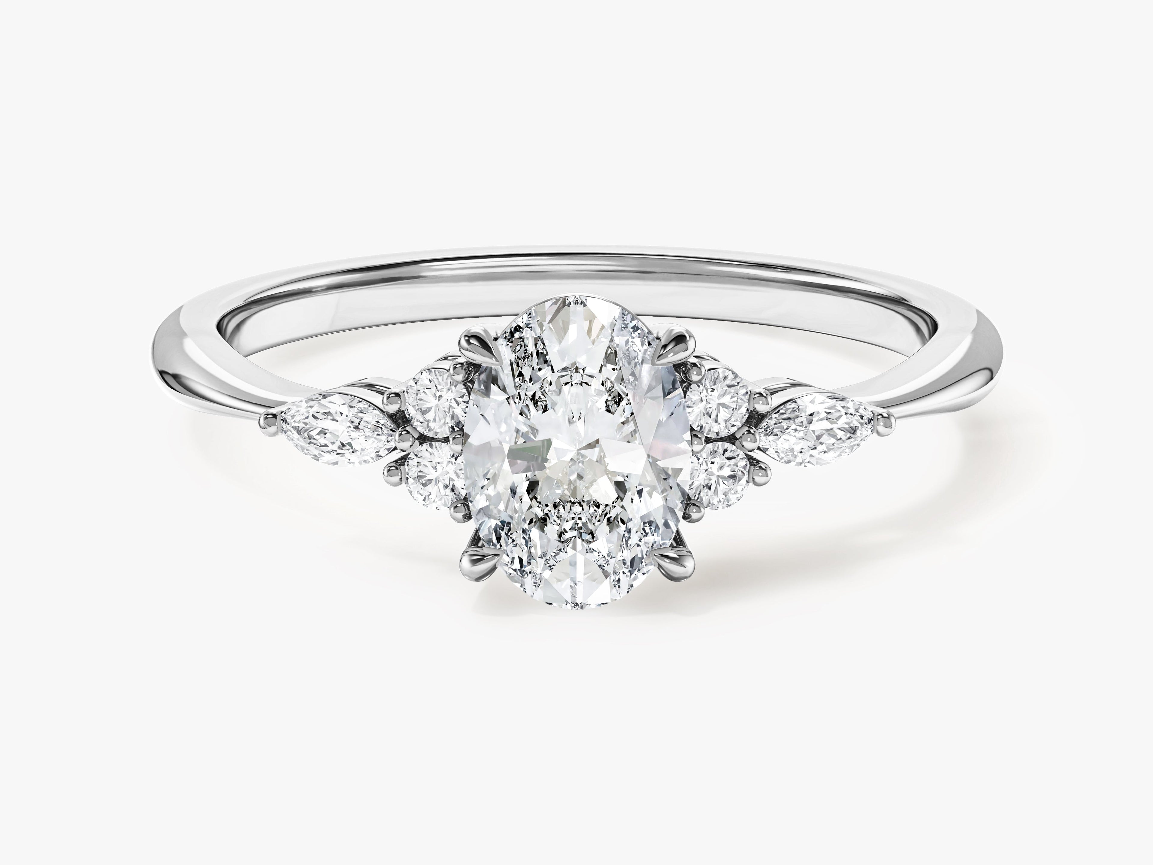 Cluster Accent Oval Cut Moissanite Engagement Ring (1.00 CT)