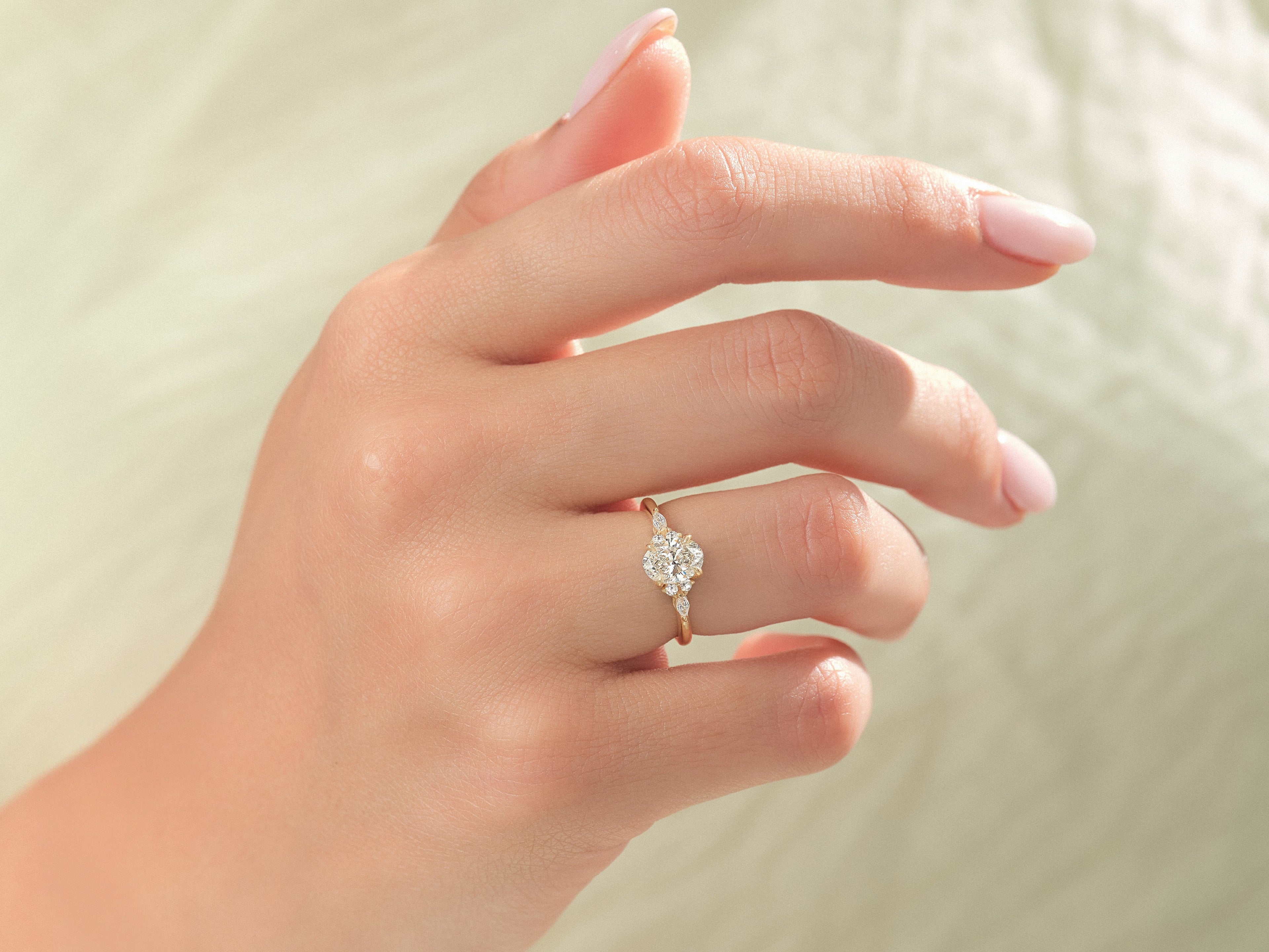 Cluster Accent Oval Cut Moissanite Engagement Ring (1.00 CT)