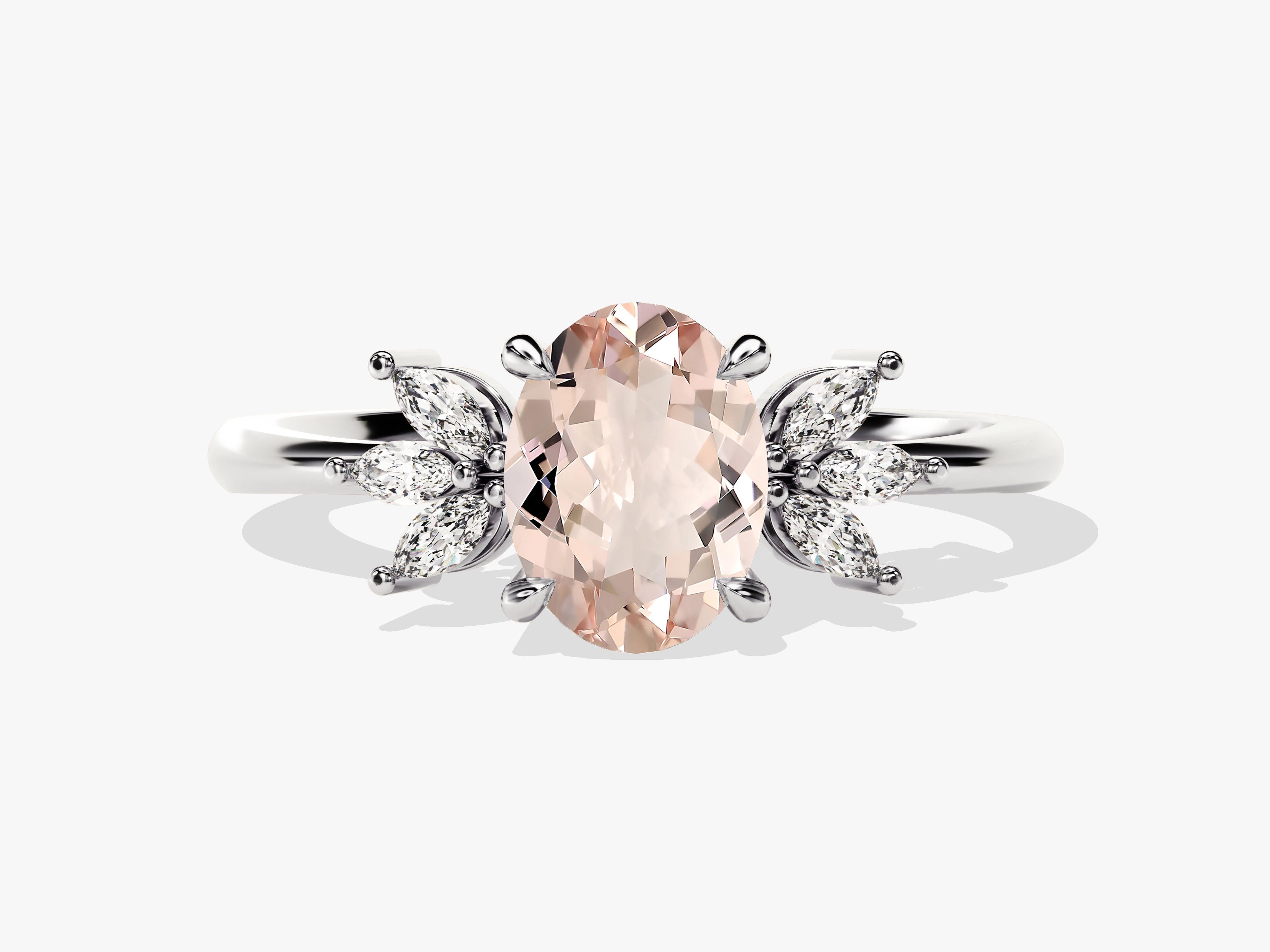 Oval Cut Peach Morganite Engagement Ring with Marquise Sidestones