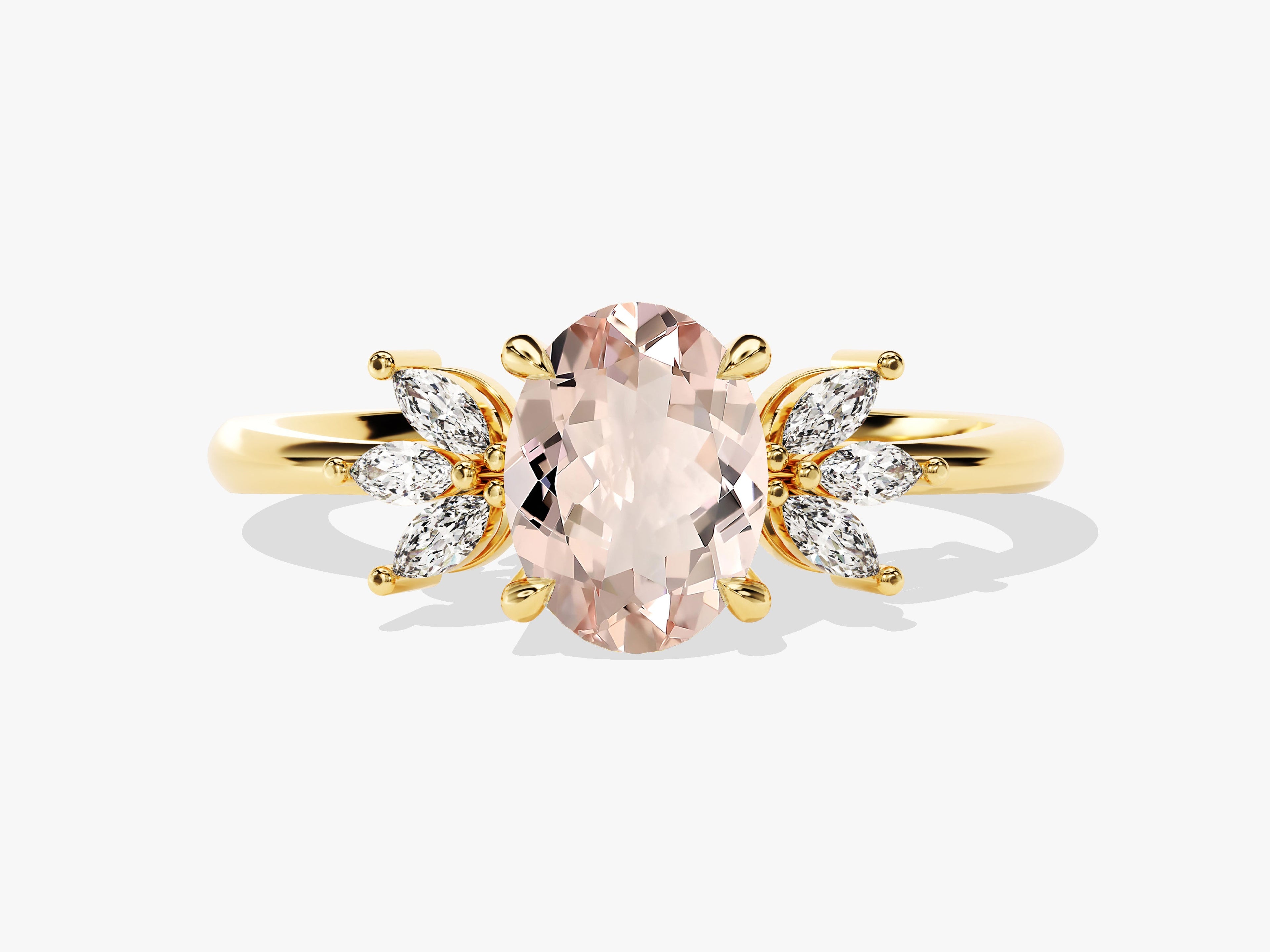Oval Cut Peach Morganite Engagement Ring with Marquise Sidestones