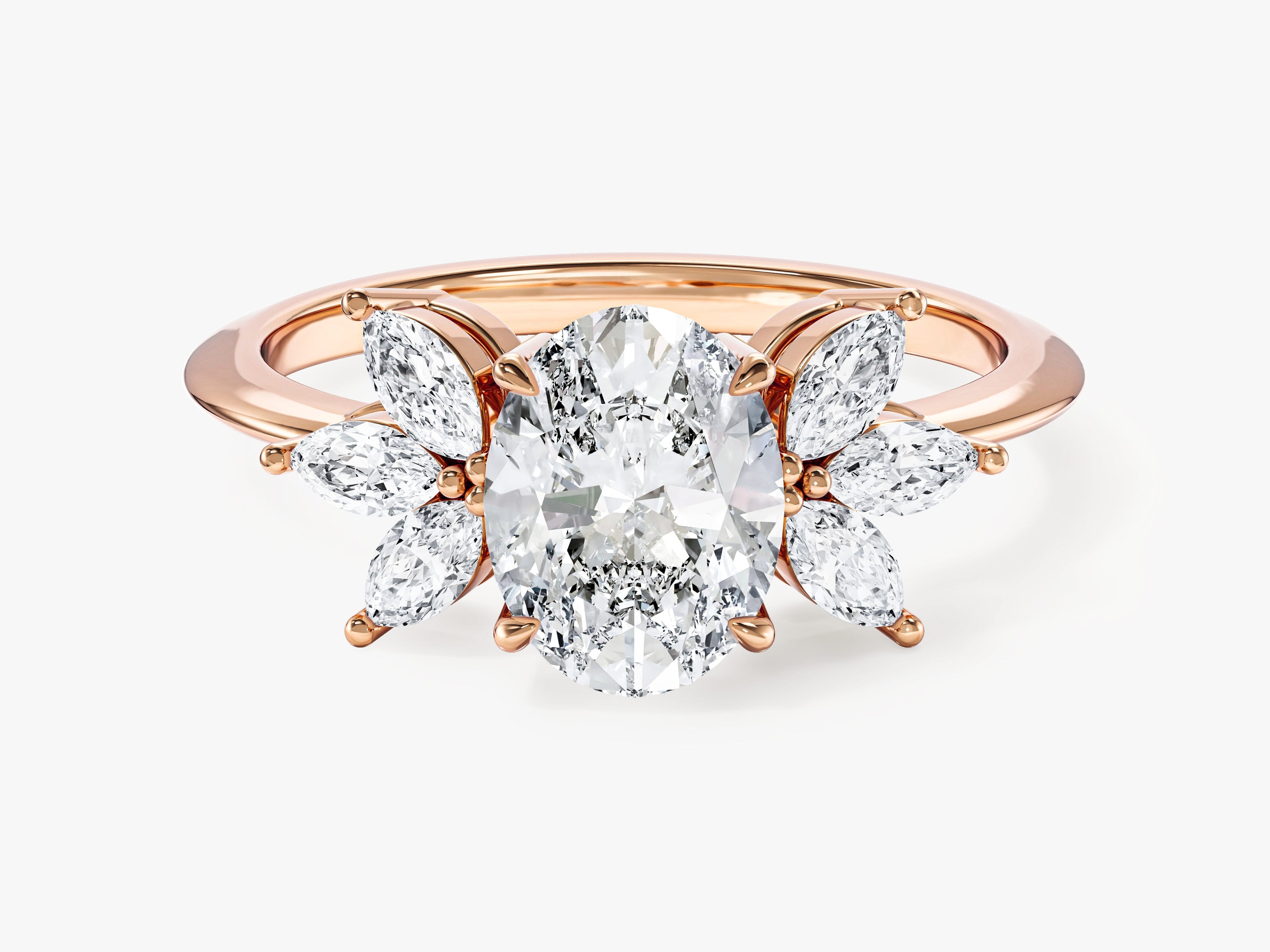 Marquise Cluster Accent Oval Cut Moissanite Engagement Ring (1.50 CT)