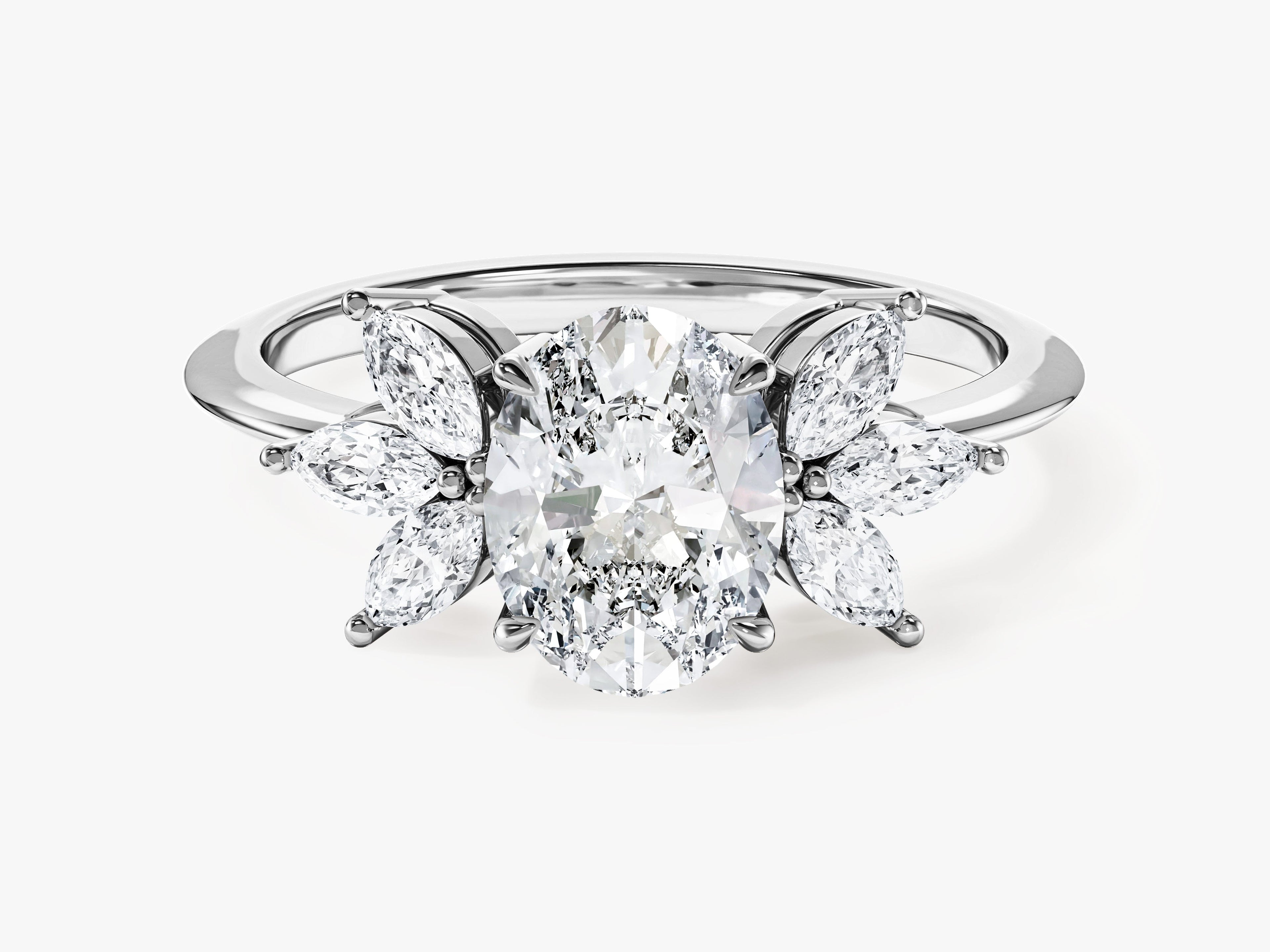 Marquise Cluster Accent Oval Cut Moissanite Engagement Ring (1.50 CT)