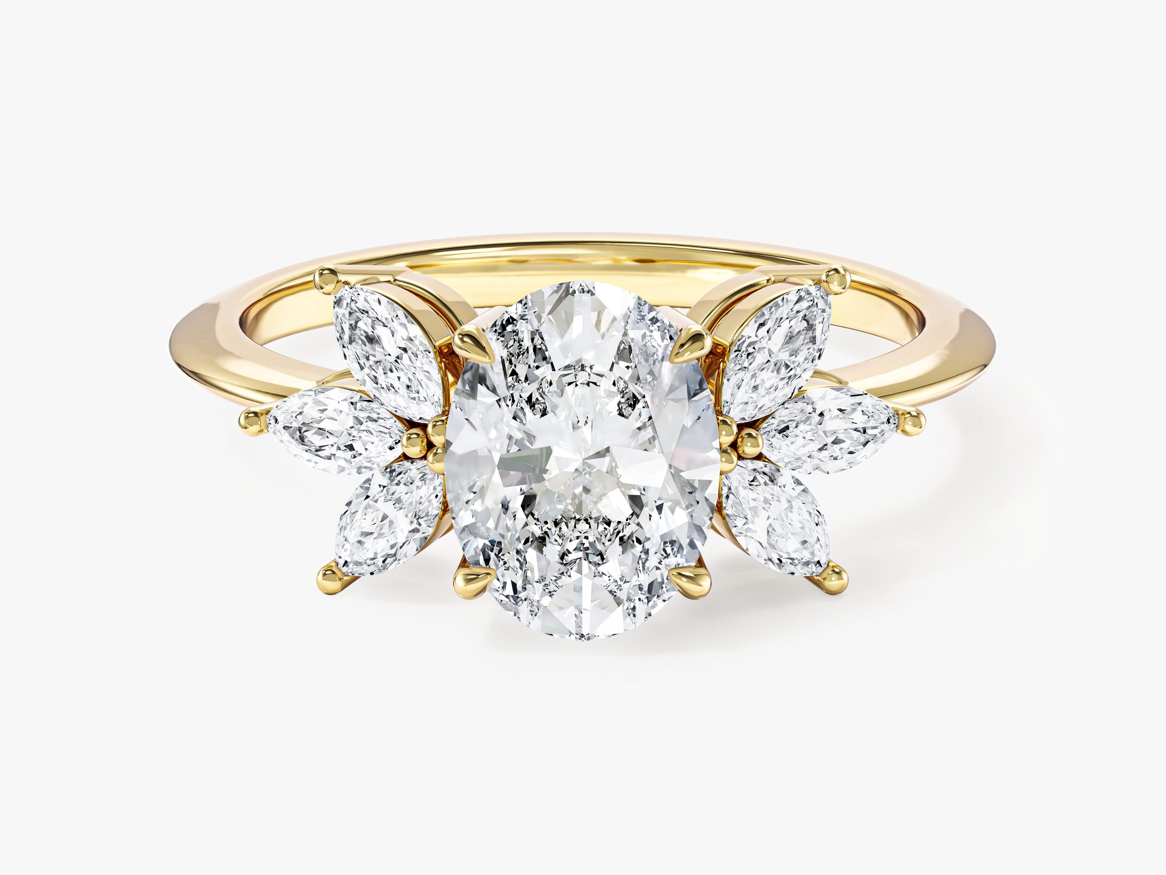 Marquise Cluster Accent Oval Cut Moissanite Engagement Ring (1.50 CT)