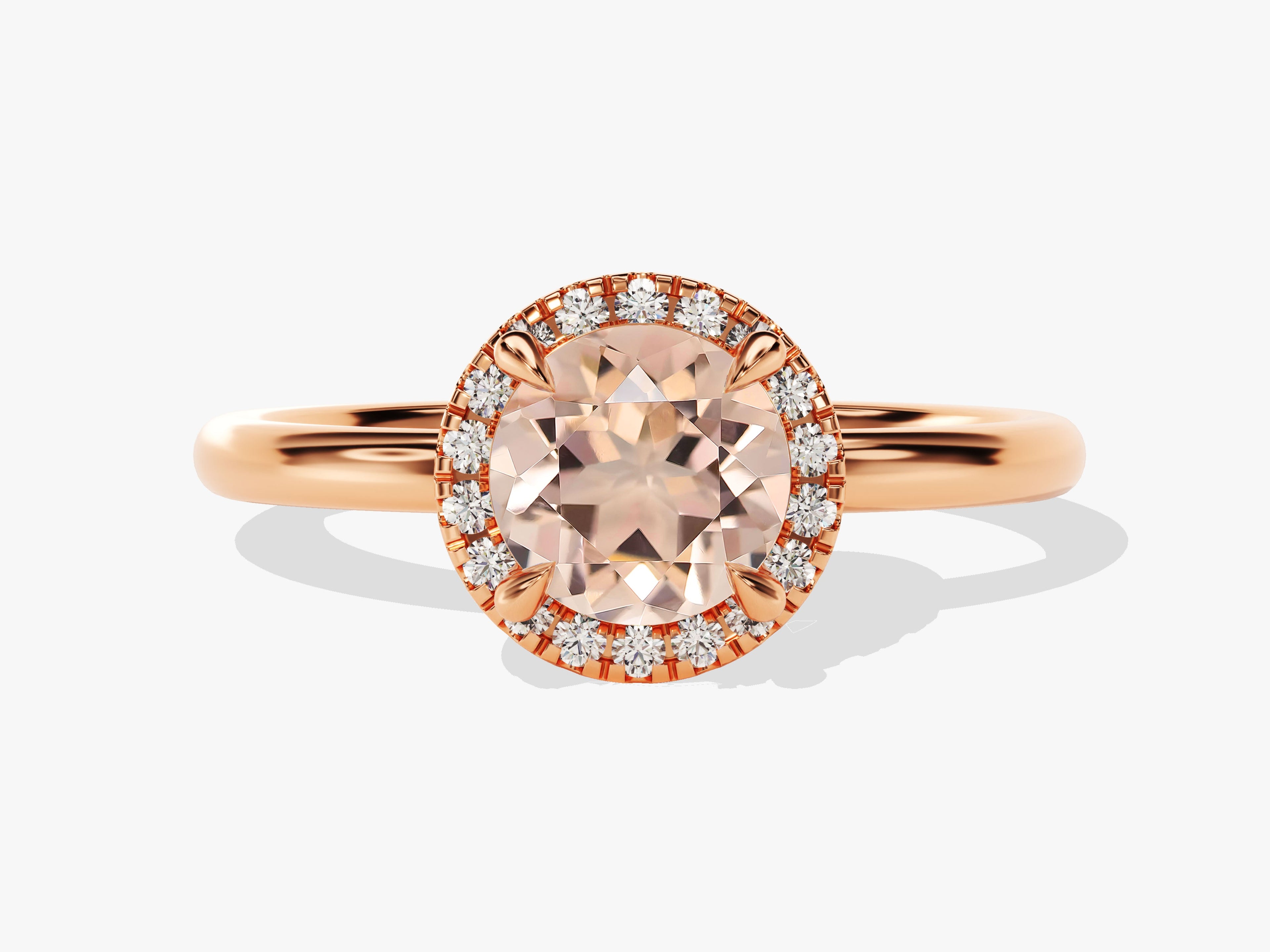 Round Cut Peach Morganite Halo Engagement Ring