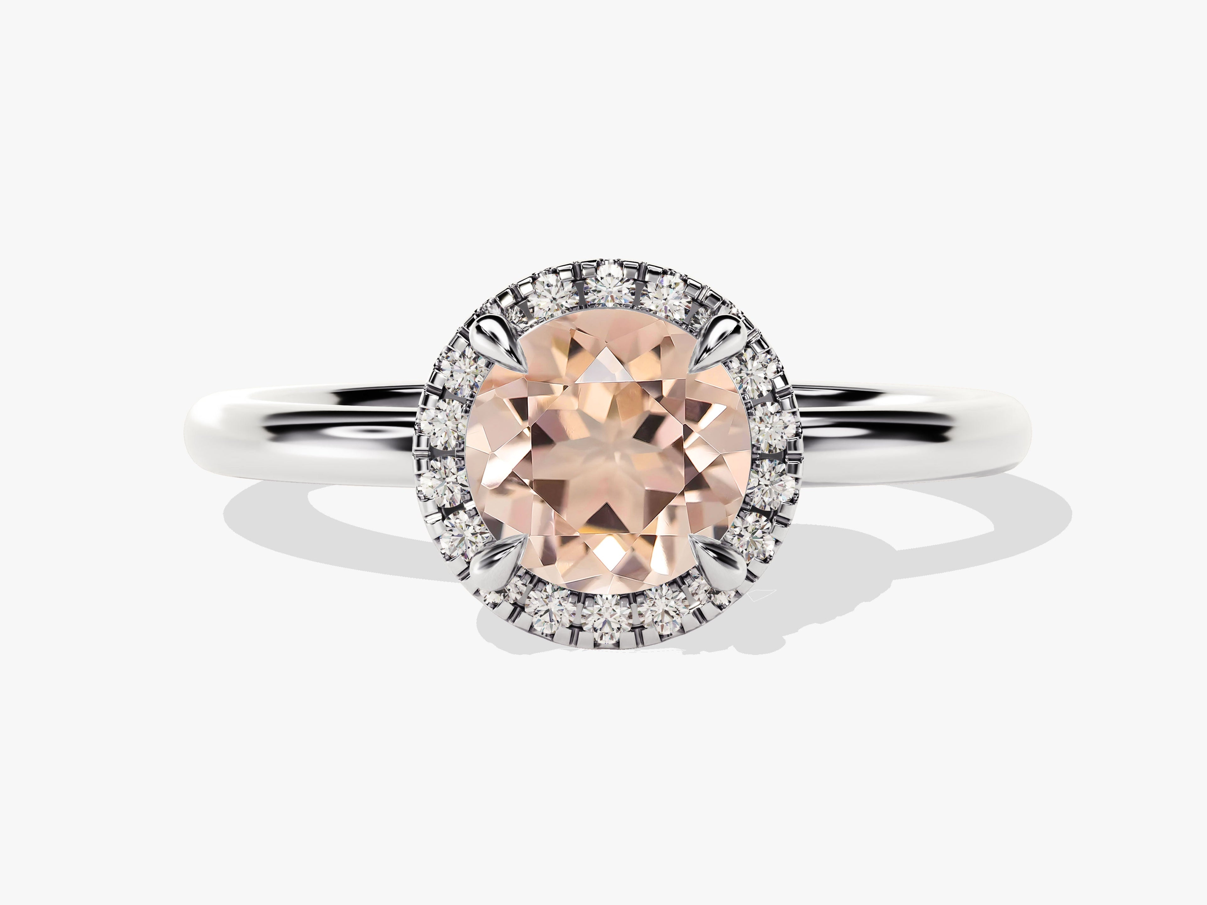 Round Cut Peach Morganite Halo Engagement Ring