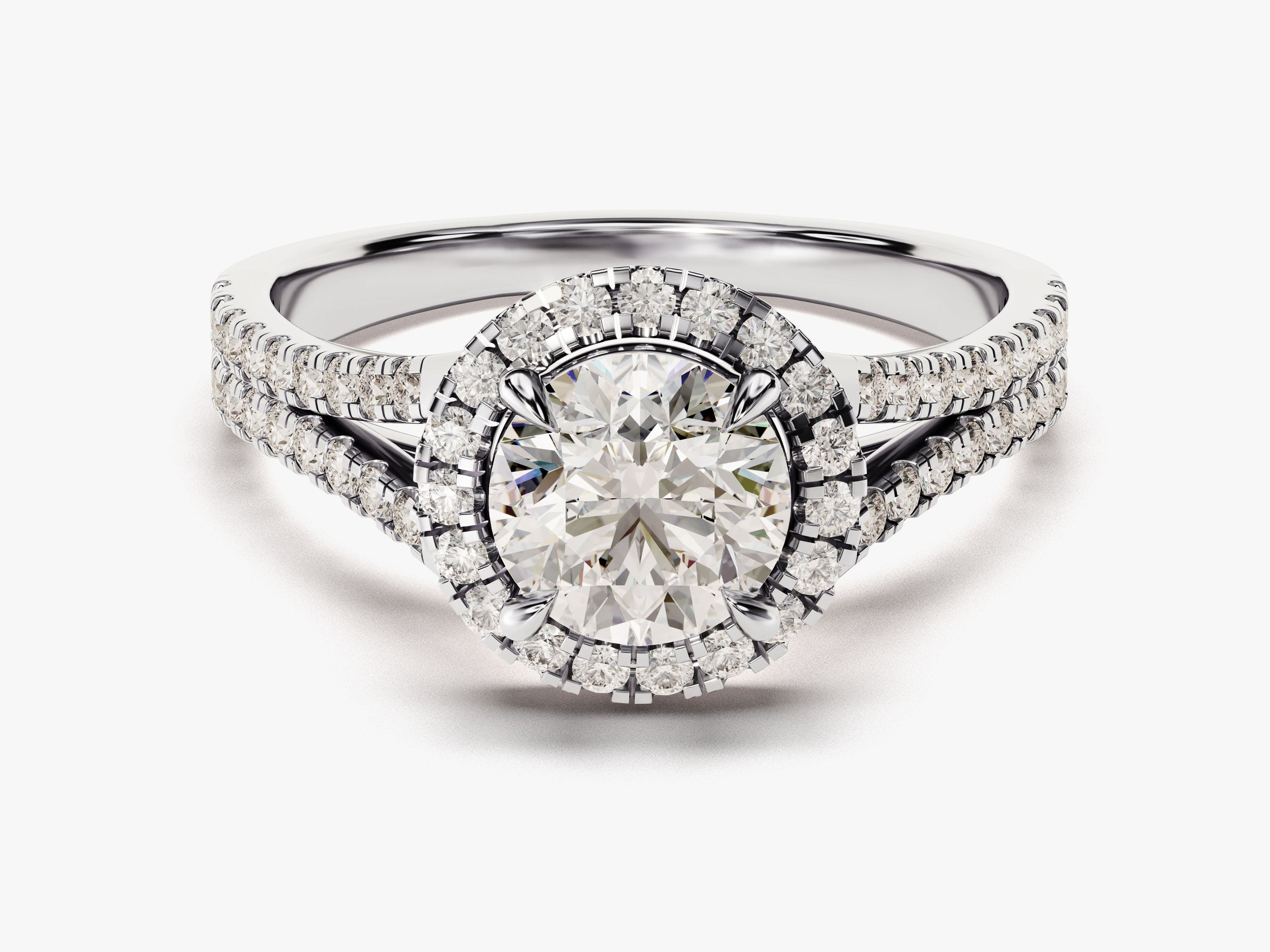 Split Double Band Halo Moissanite Engagement Ring (1.00 CT)