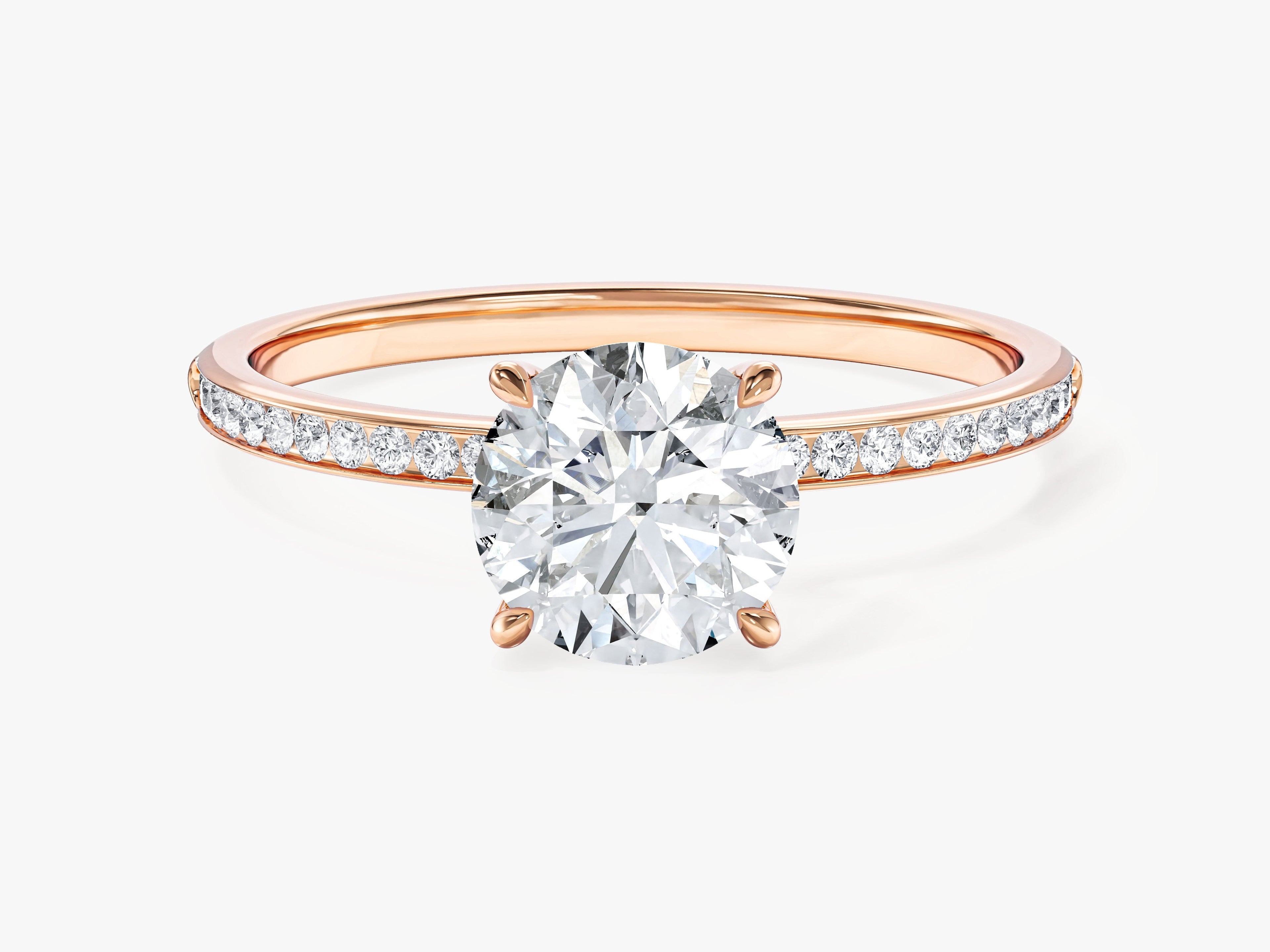 Round Cut Moissanite Engagement Ring with Channel Set Sidestones (1.00 CT)