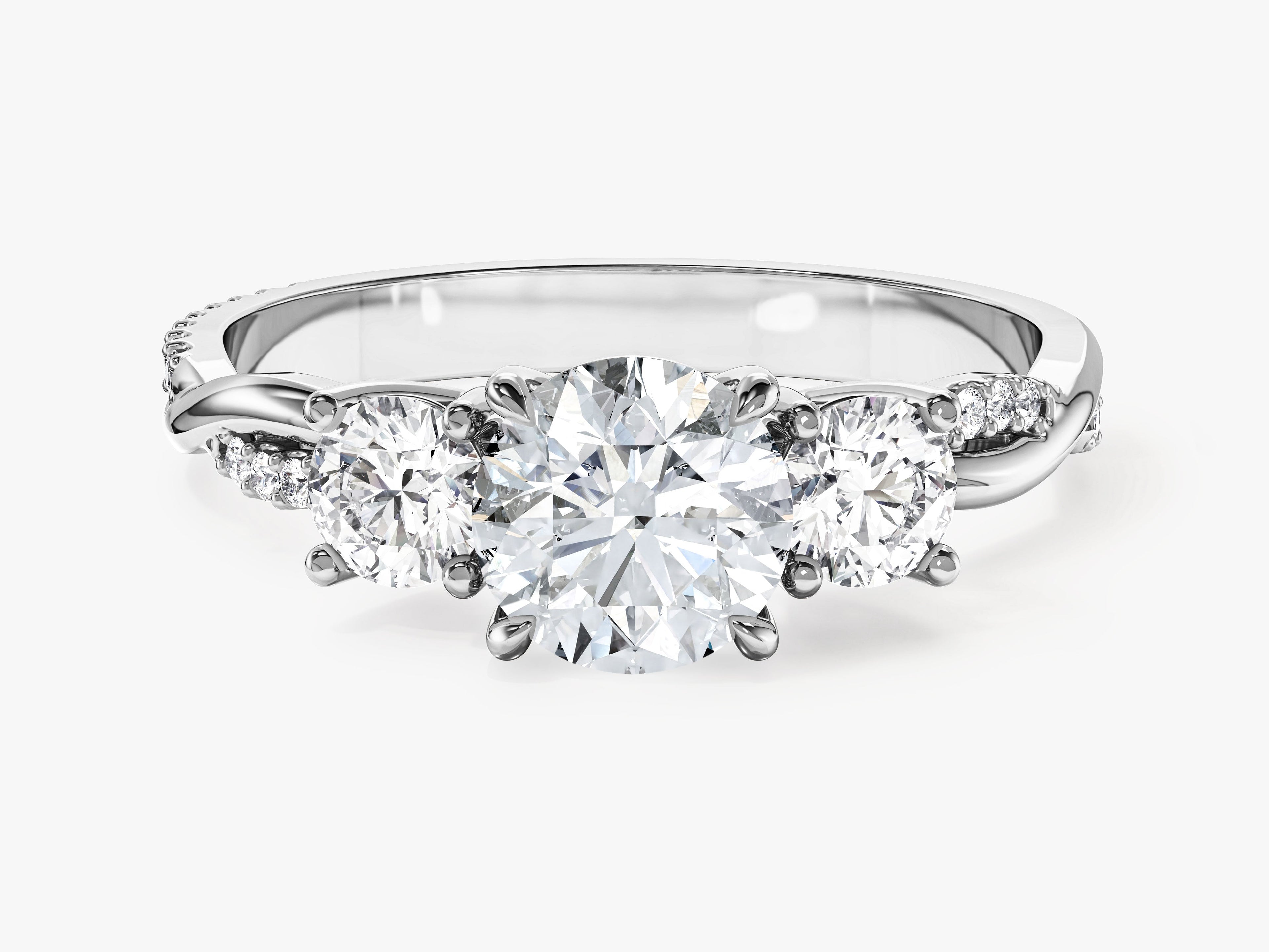 Petite Twisted Vine Three Stone Round Moissanite Engagement Ring (1.50 CT TW)