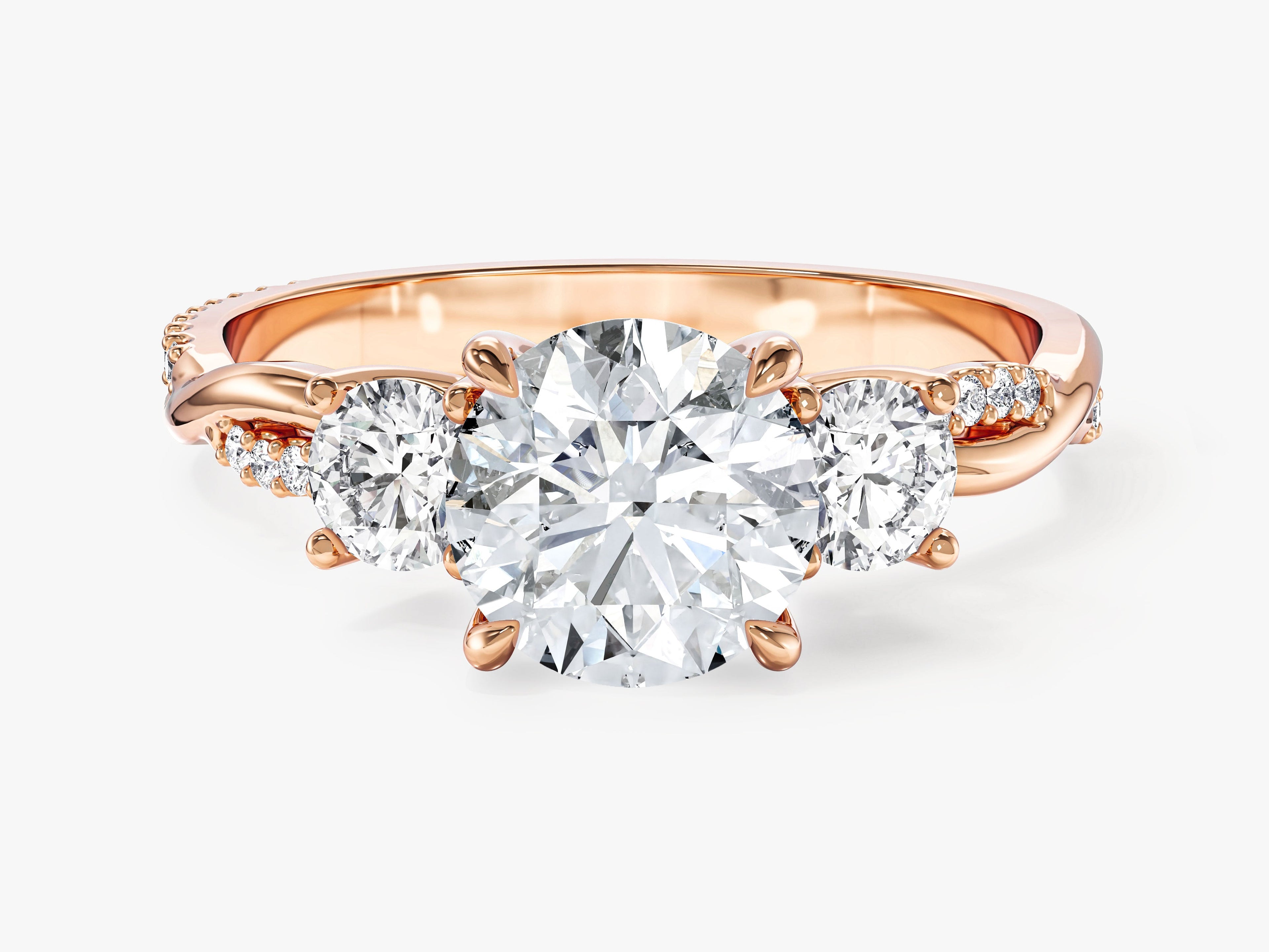 Petite Twisted Vine Three Stone Round Moissanite Engagement Ring (2.00 CT TW)