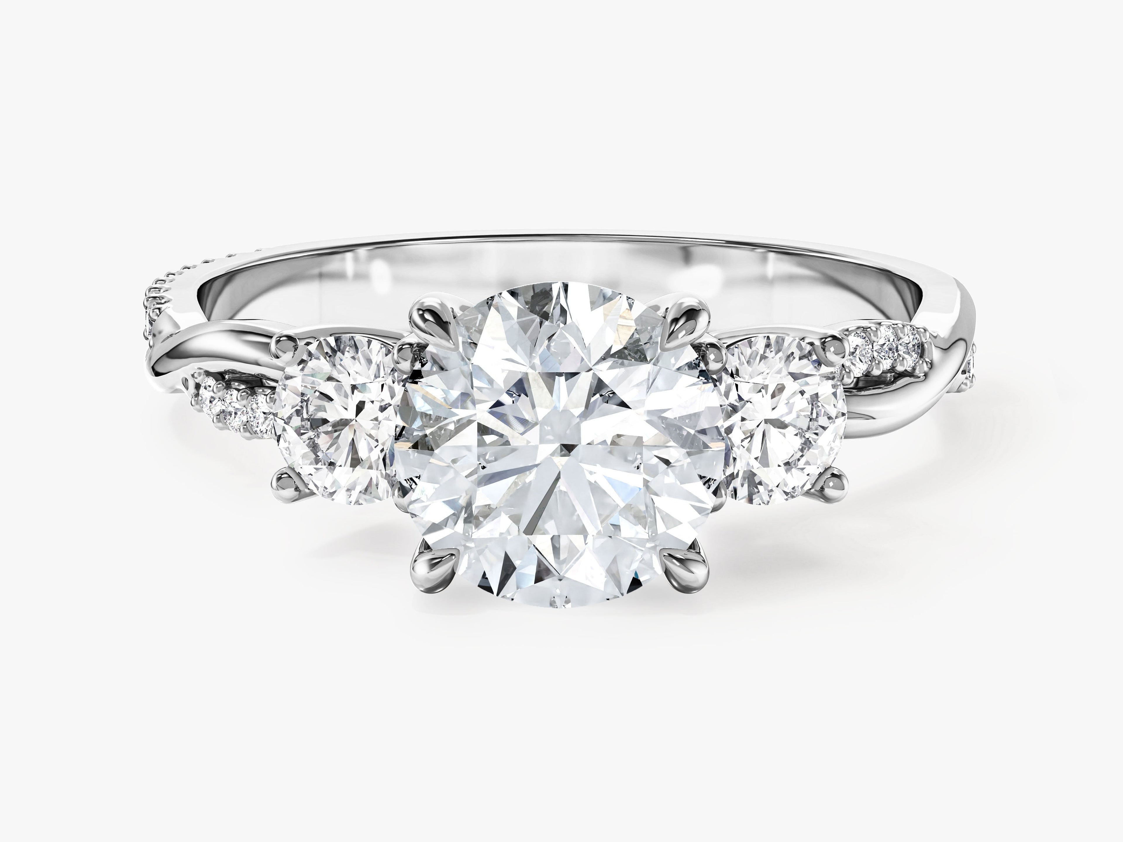 Petite Twisted Vine Three Stone Round Moissanite Engagement Ring (2.00 CT TW)
