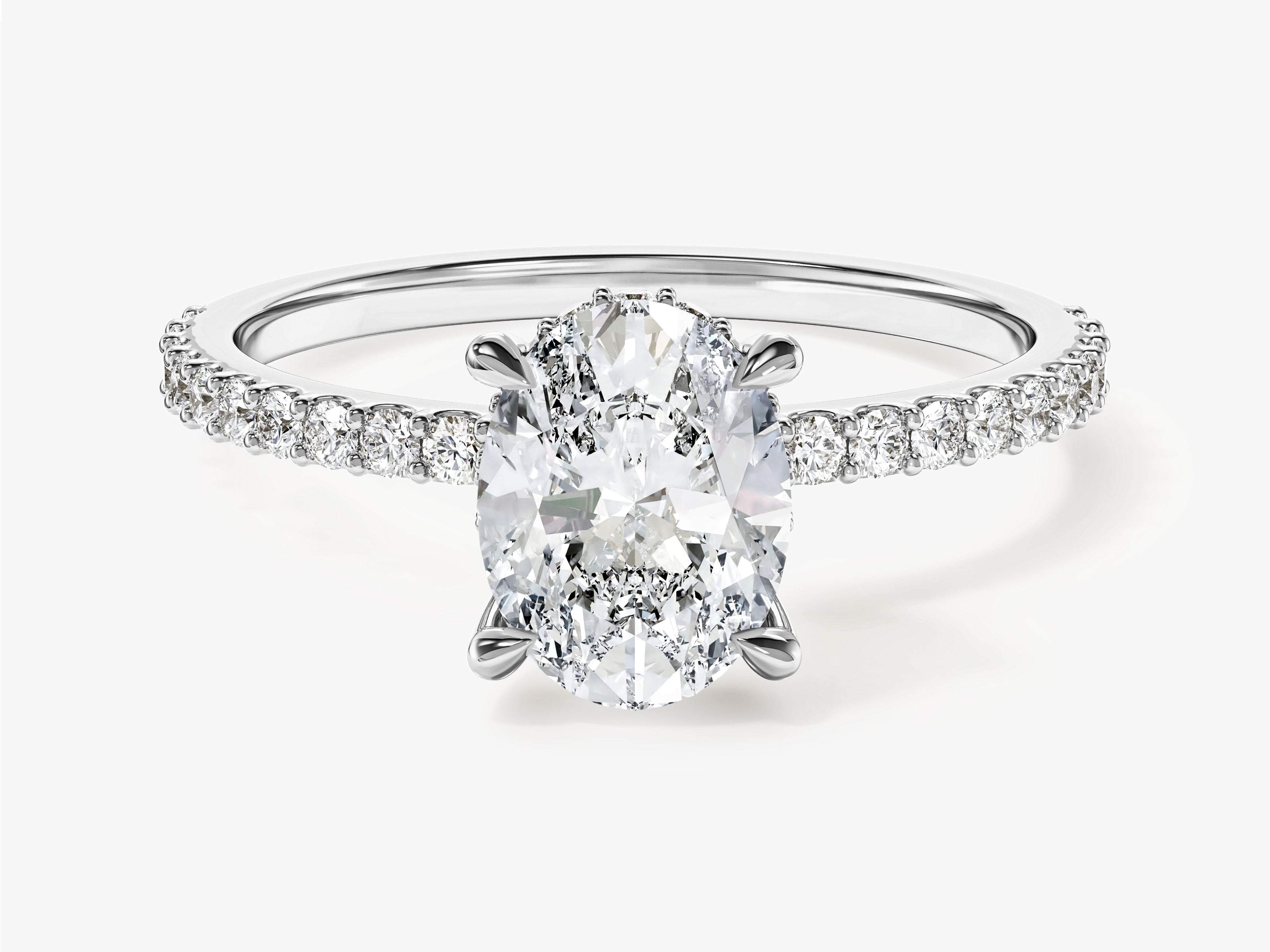 Hidden Halo Oval Lab Grown Diamond Engagement Ring with Sidestones (1.50 CT)