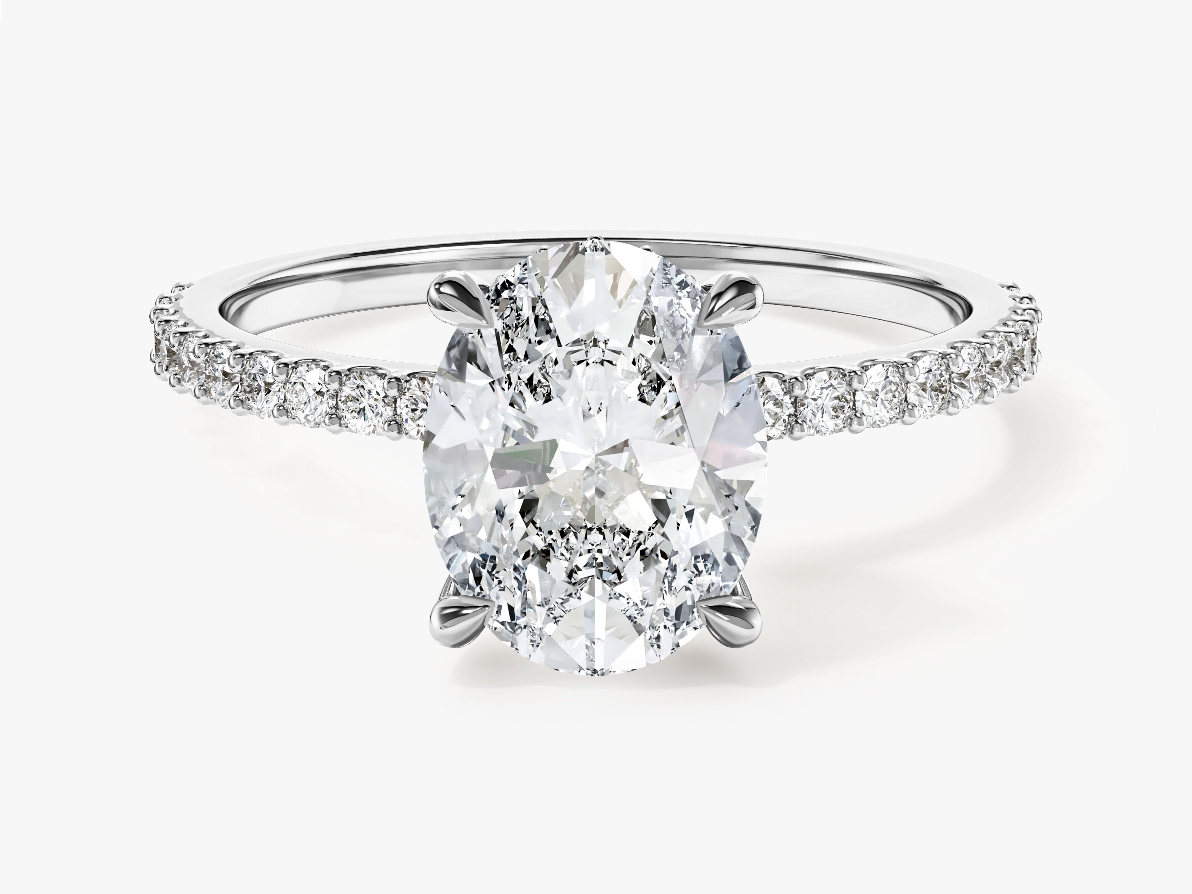 Hidden Halo Oval Lab Grown Diamond Engagement Ring with Sidestones (2.00 CT)