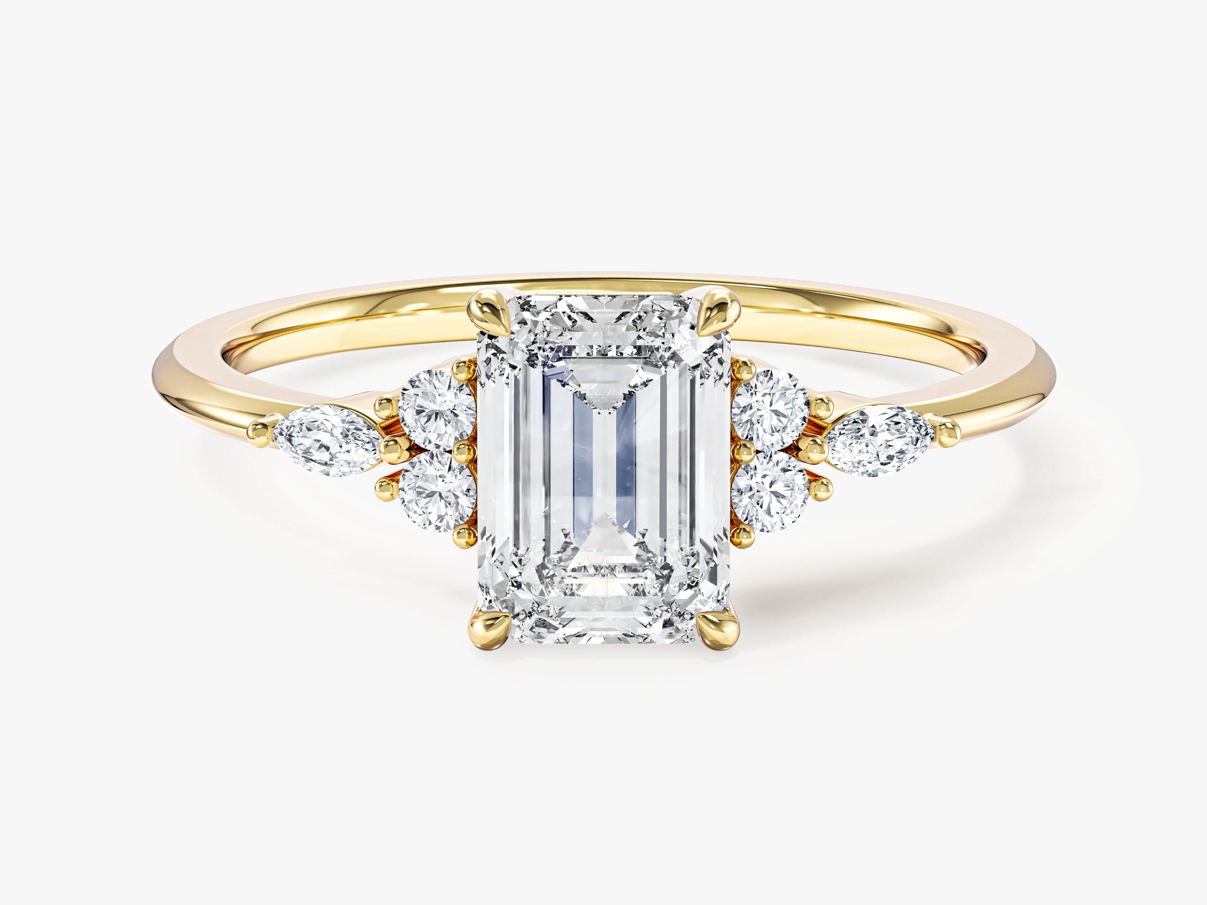 Round and Marquise Cluster Emerald Lab Grown Diamond Engagement Ring (1.00 CT)