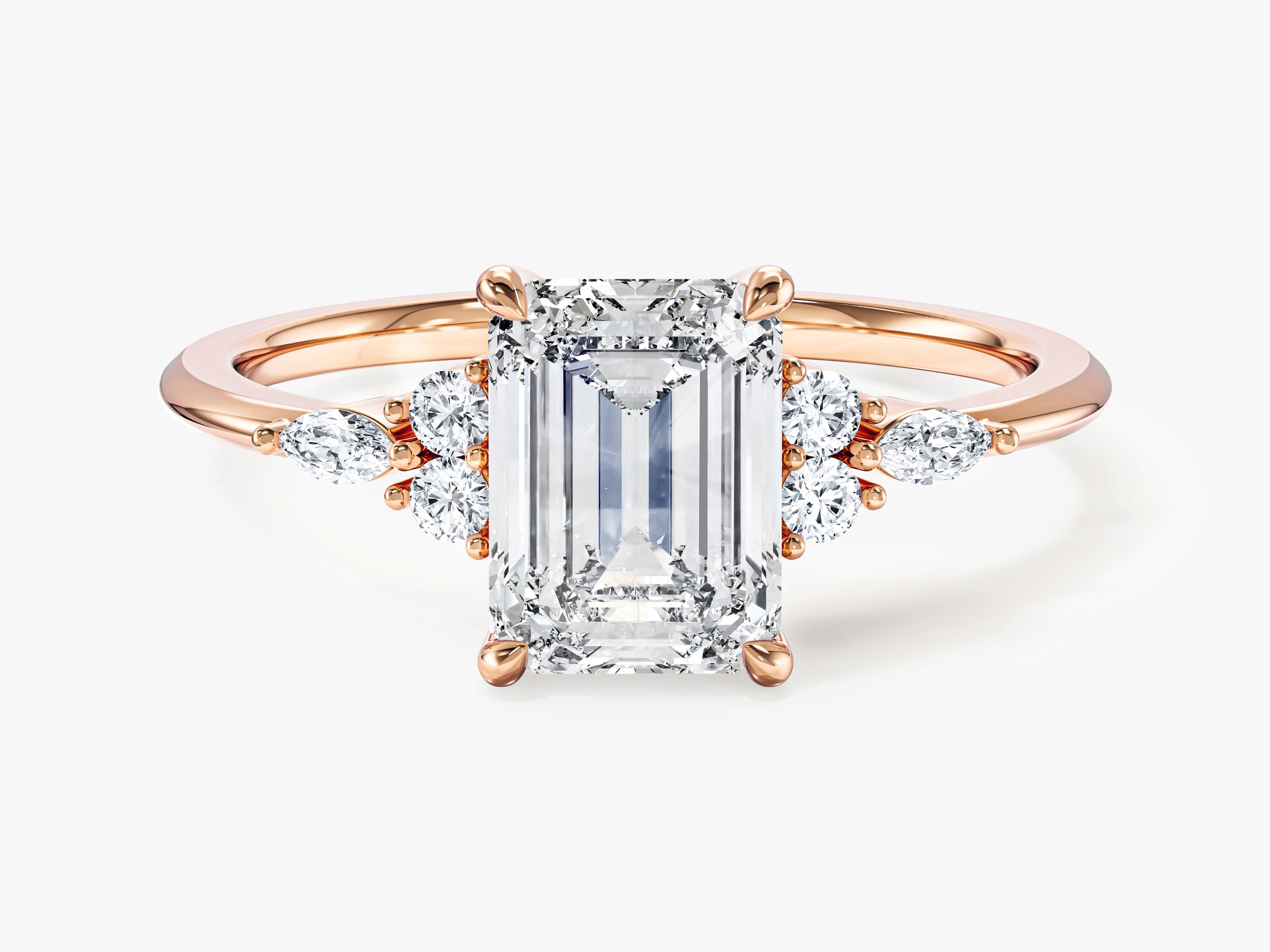 Round and Marquise Cluster Emerald Lab Grown Diamond Engagement Ring (1.50 CT)