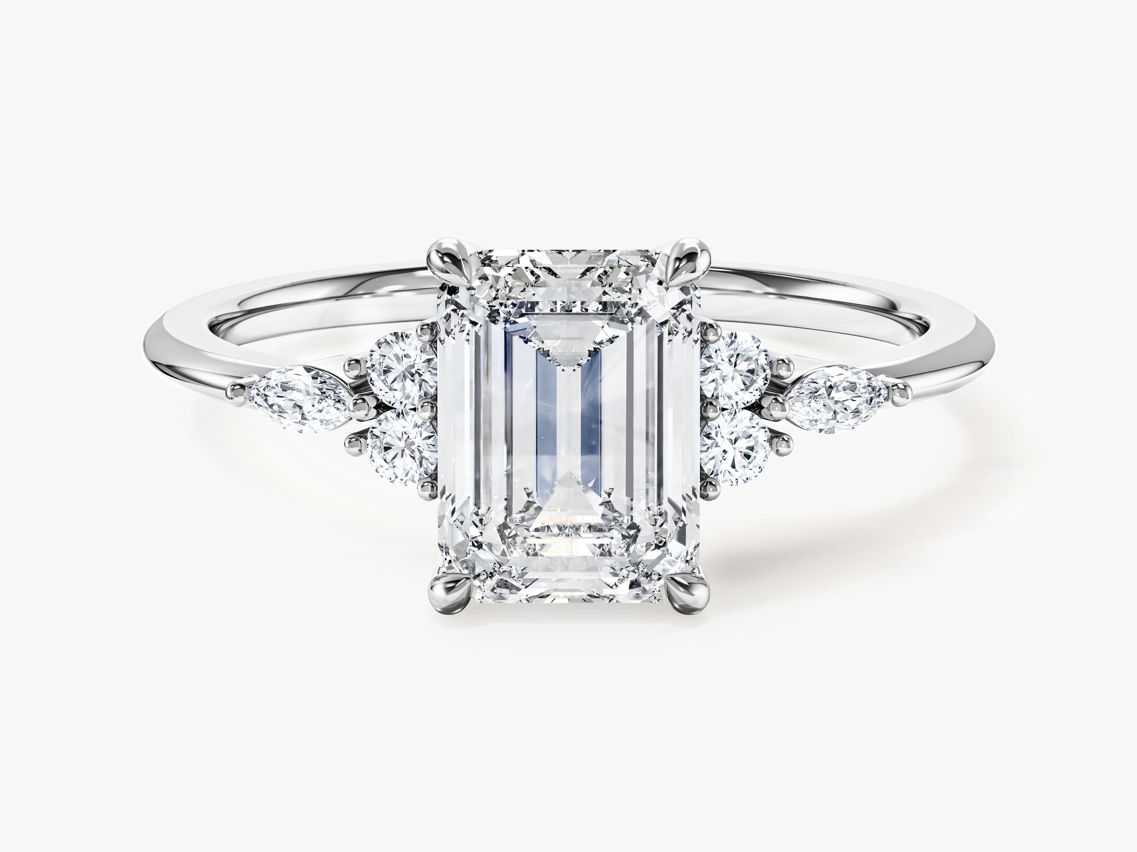 Round and Marquise Cluster Emerald Lab Grown Diamond Engagement Ring (1.50 CT)