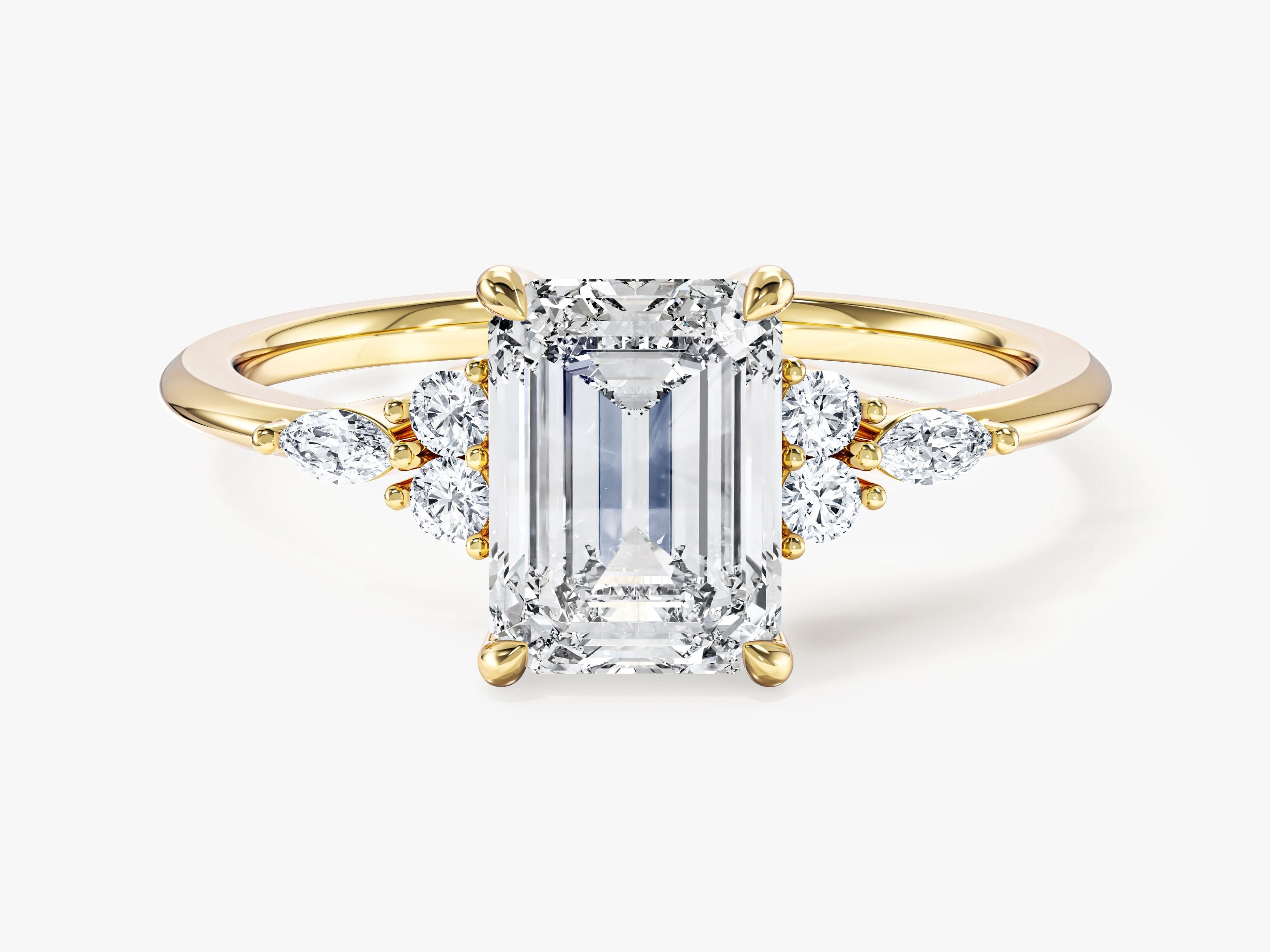 Round and Marquise Cluster Emerald Lab Grown Diamond Engagement Ring (1.50 CT)