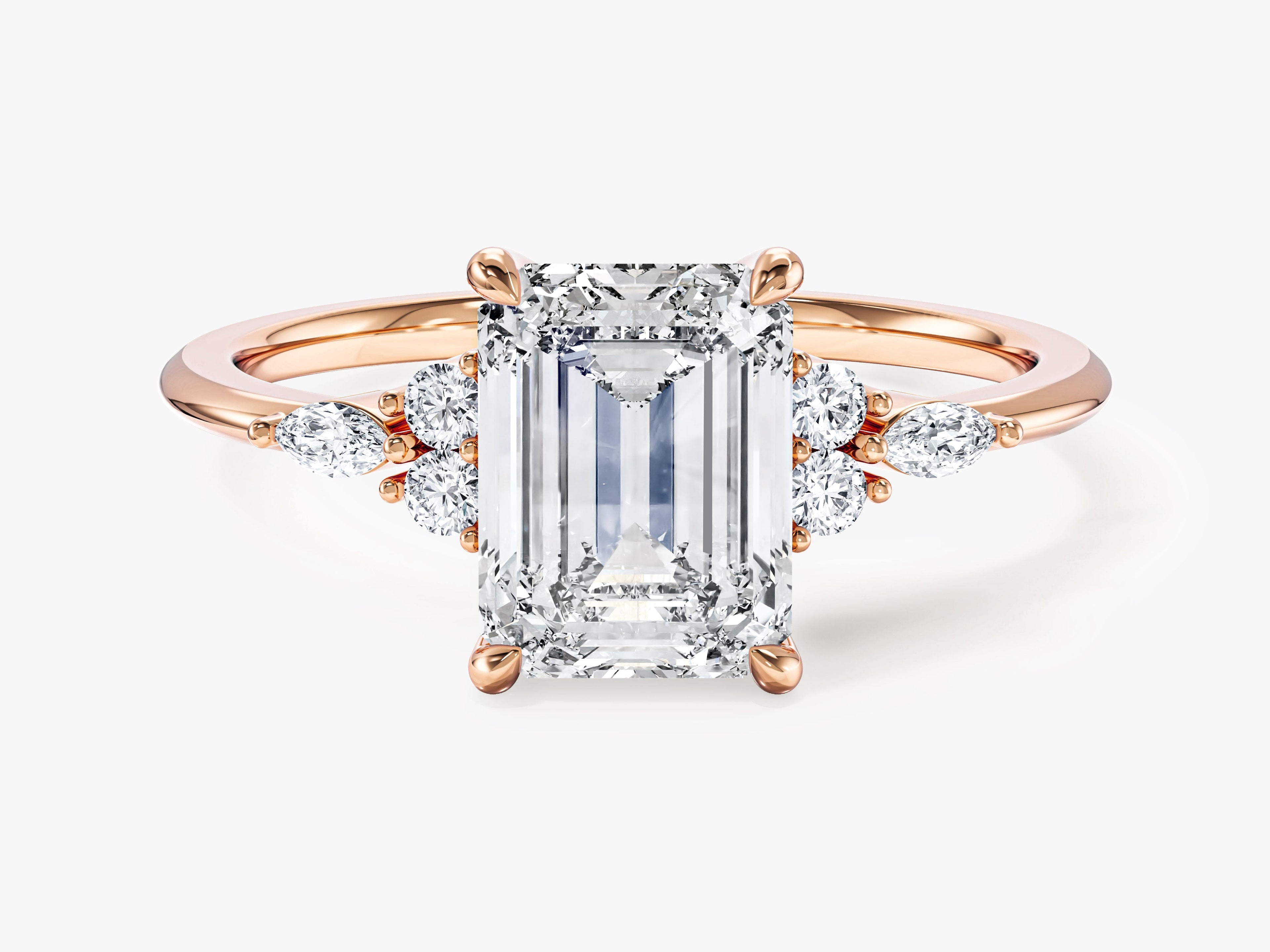 Round and Marquise Cluster Emerald Lab Grown Diamond Engagement Ring (2.00 CT)