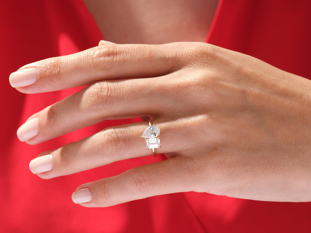 Pear and Emerald Cut Toi et Moi Lab Grown Diamond Engagement Ring (3.00 CT)
