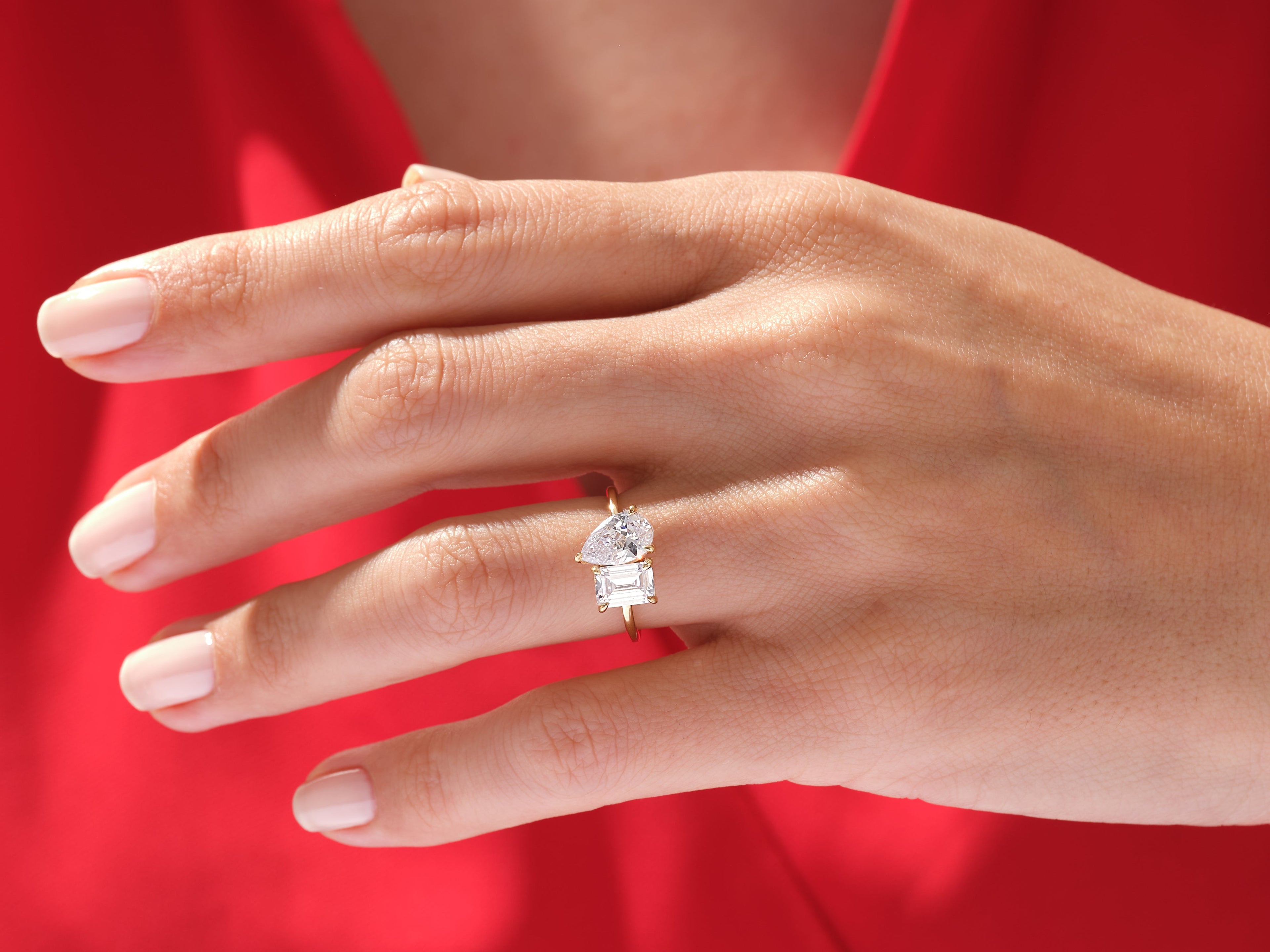 Pear and Emerald Cut Toi et Moi Lab Grown Diamond Engagement Ring (3.00 CT)