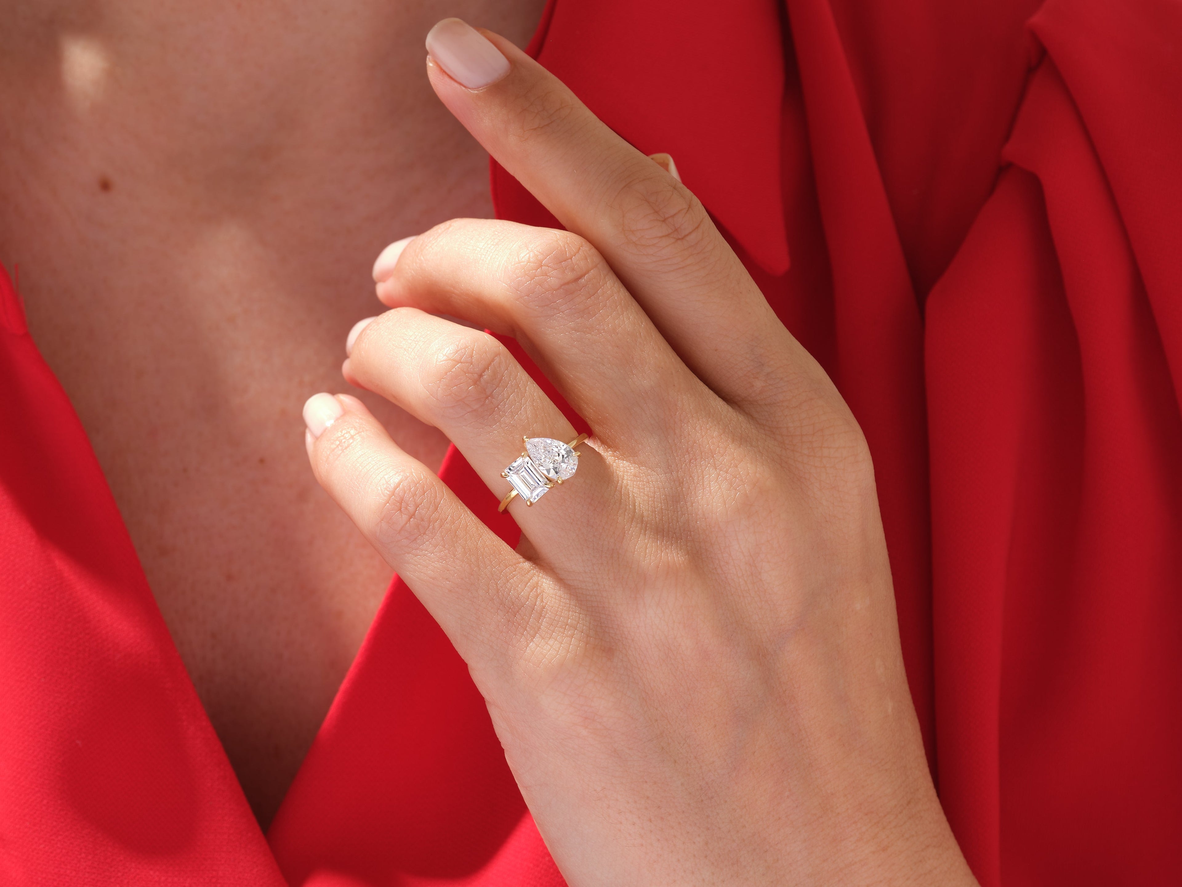 Pear and Emerald Cut Toi et Moi Lab Grown Diamond Engagement Ring (3.00 CT)