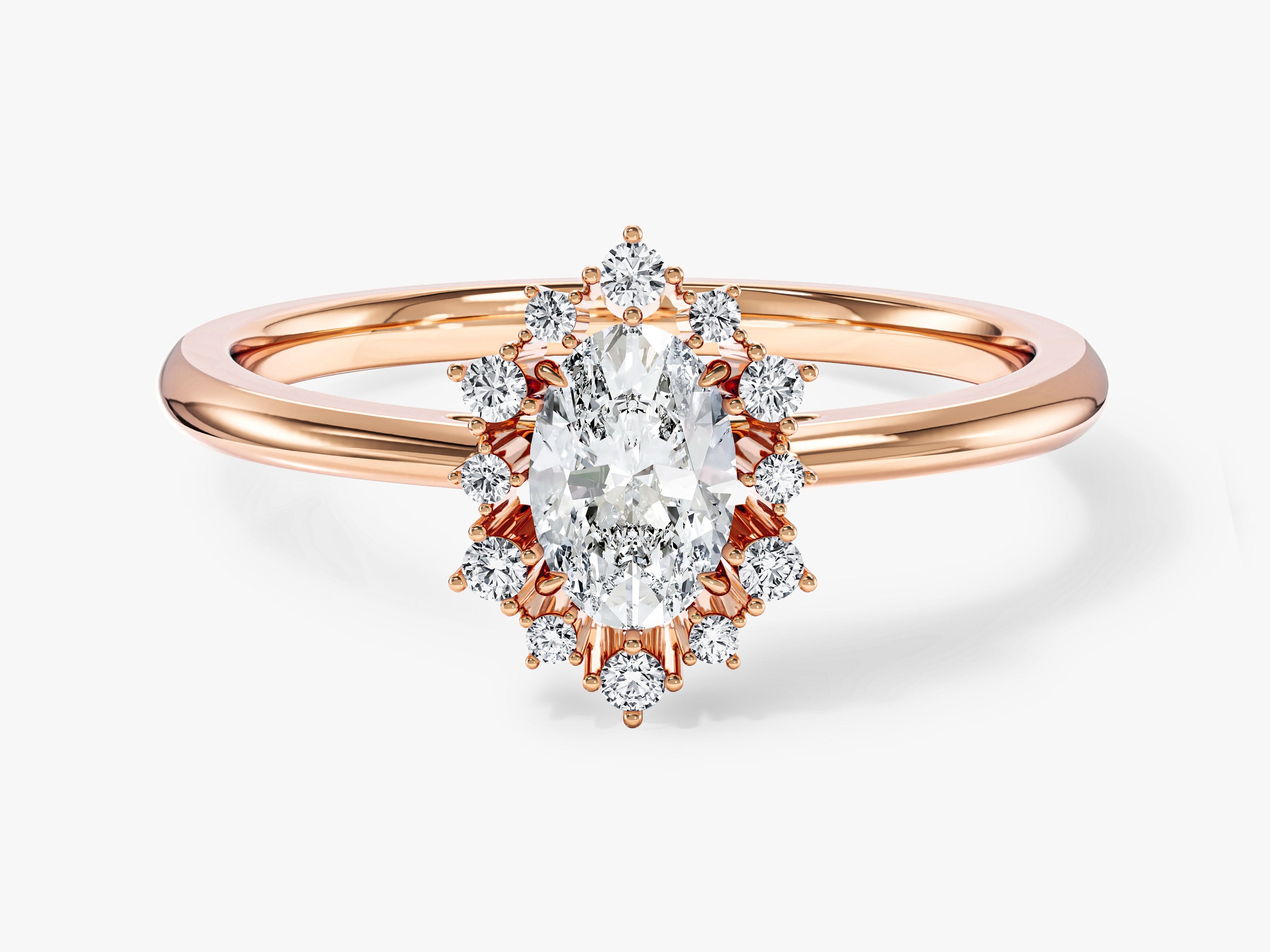 Sunburst Oval Lab Grown Diamond Engagement Ring (0.50 CT)