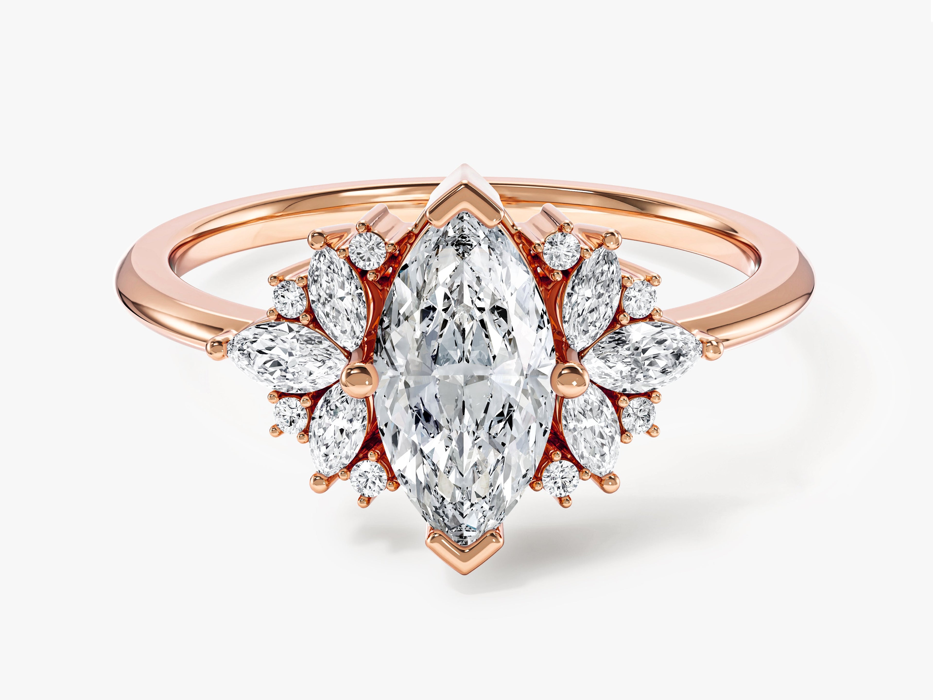 Vintage Cluster Marquise Cut Lab Diamond Engagement Ring (1.00 CT)