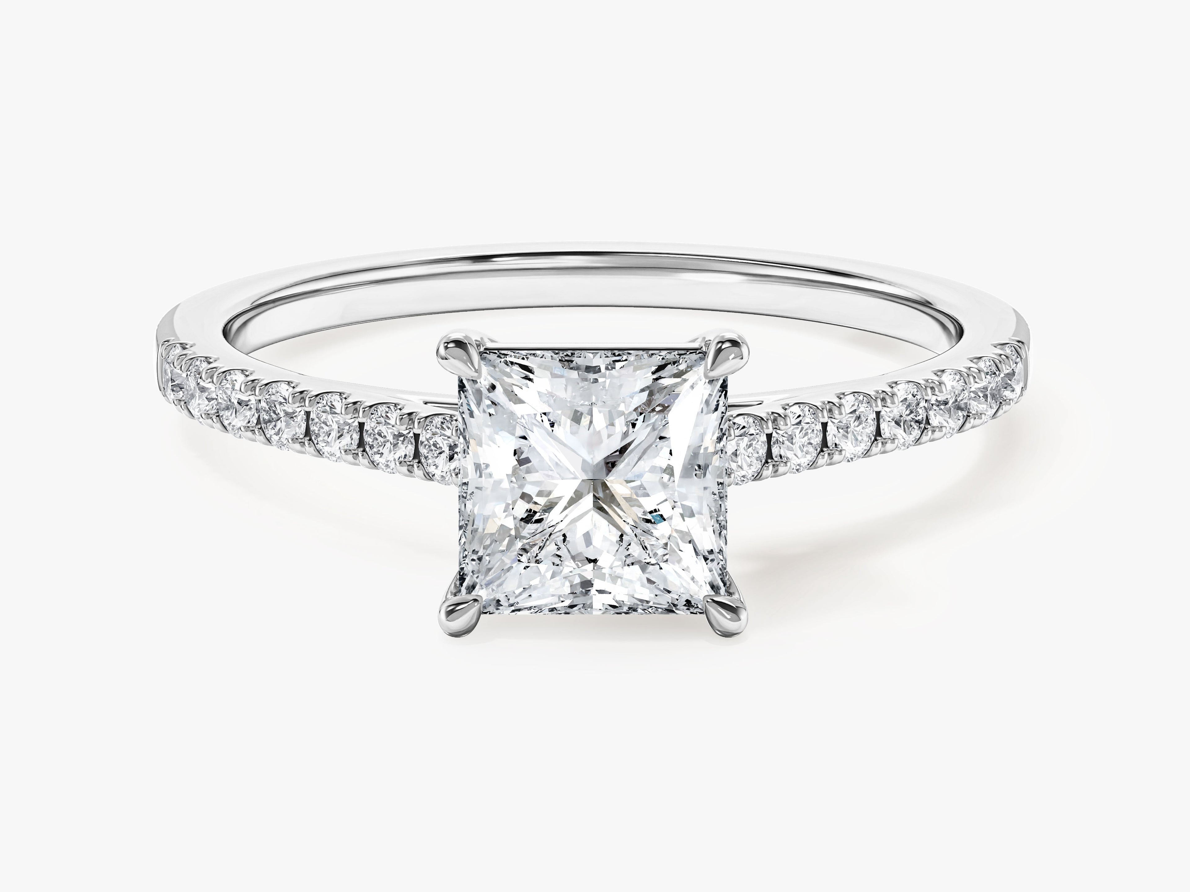 Princess Cut Lab Grown Diamond Engagement Ring with Pave Set Side Stones (1.00 CT)