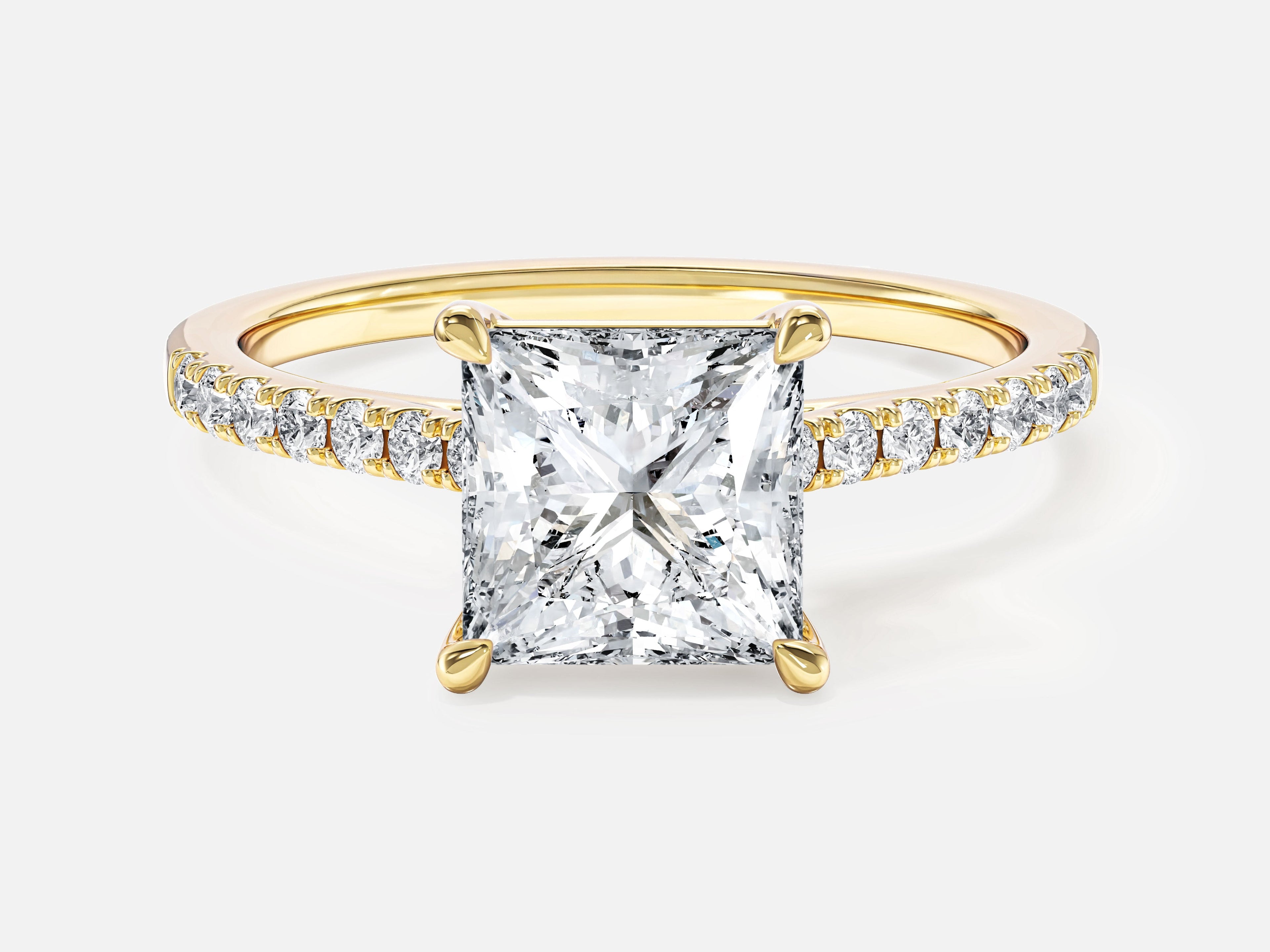 Princess Cut Lab Grown Diamond Engagement Ring with Pave Set Side Stones (1.50 CT)
