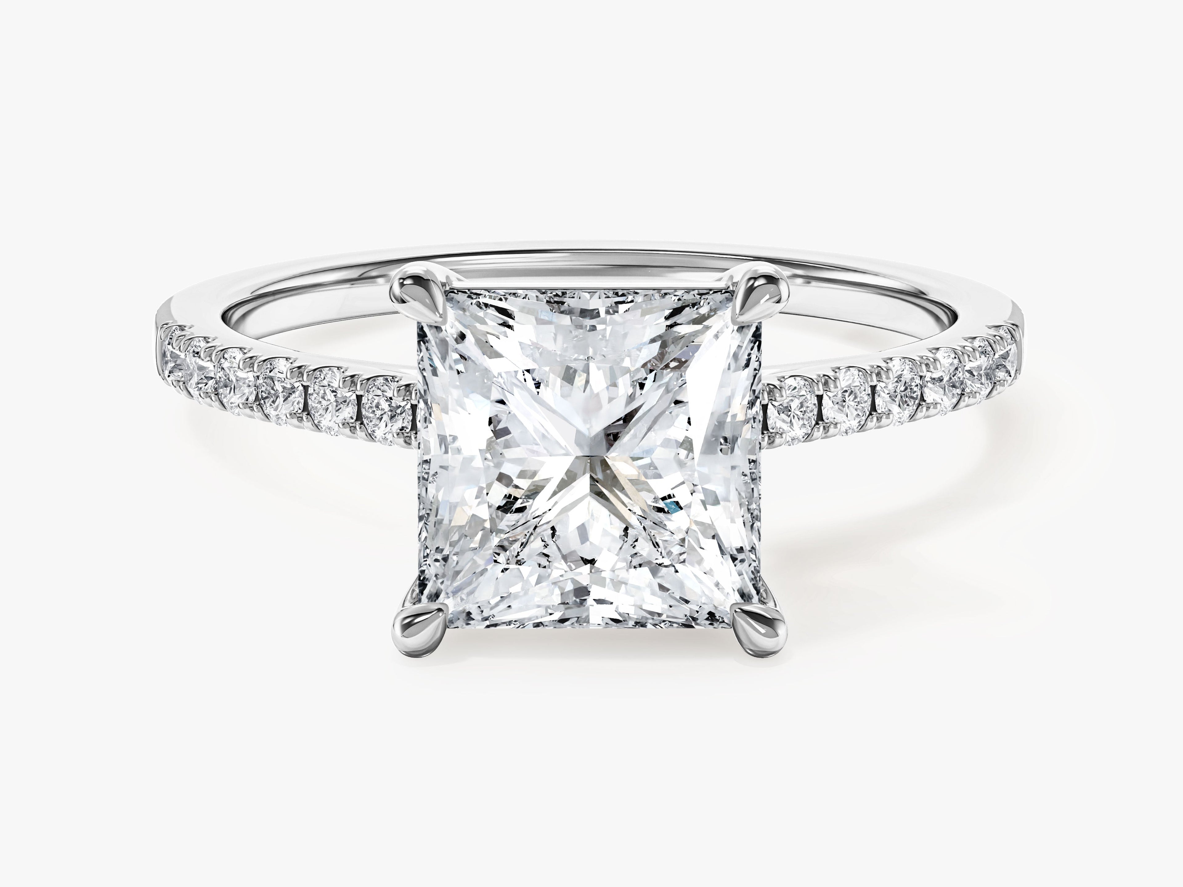Princess Cut Lab Grown Diamond Engagement Ring with Pave Set Side Stones (2.00 CT)