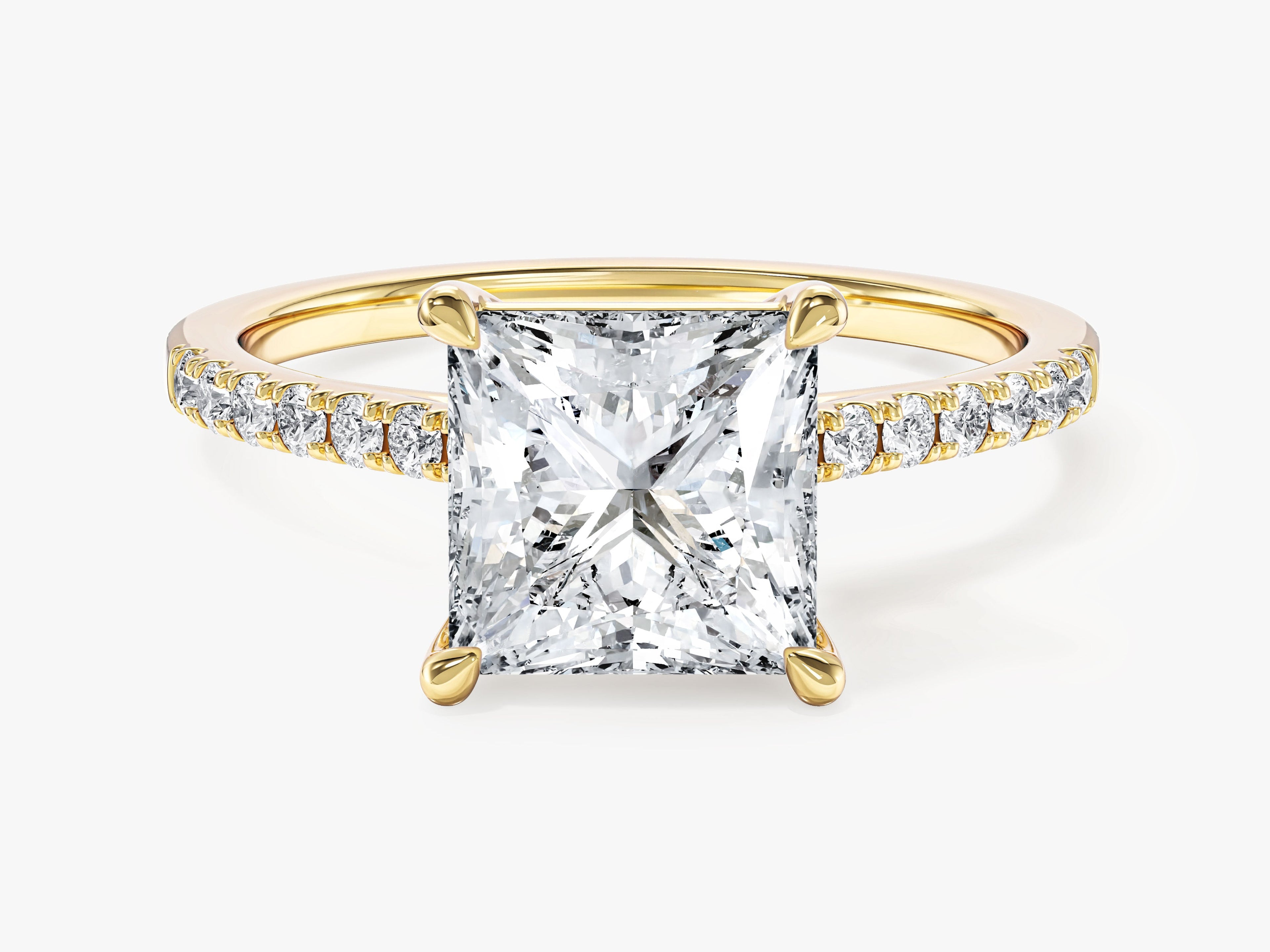 Princess Cut Lab Grown Diamond Engagement Ring with Pave Set Side Stones (2.00 CT)
