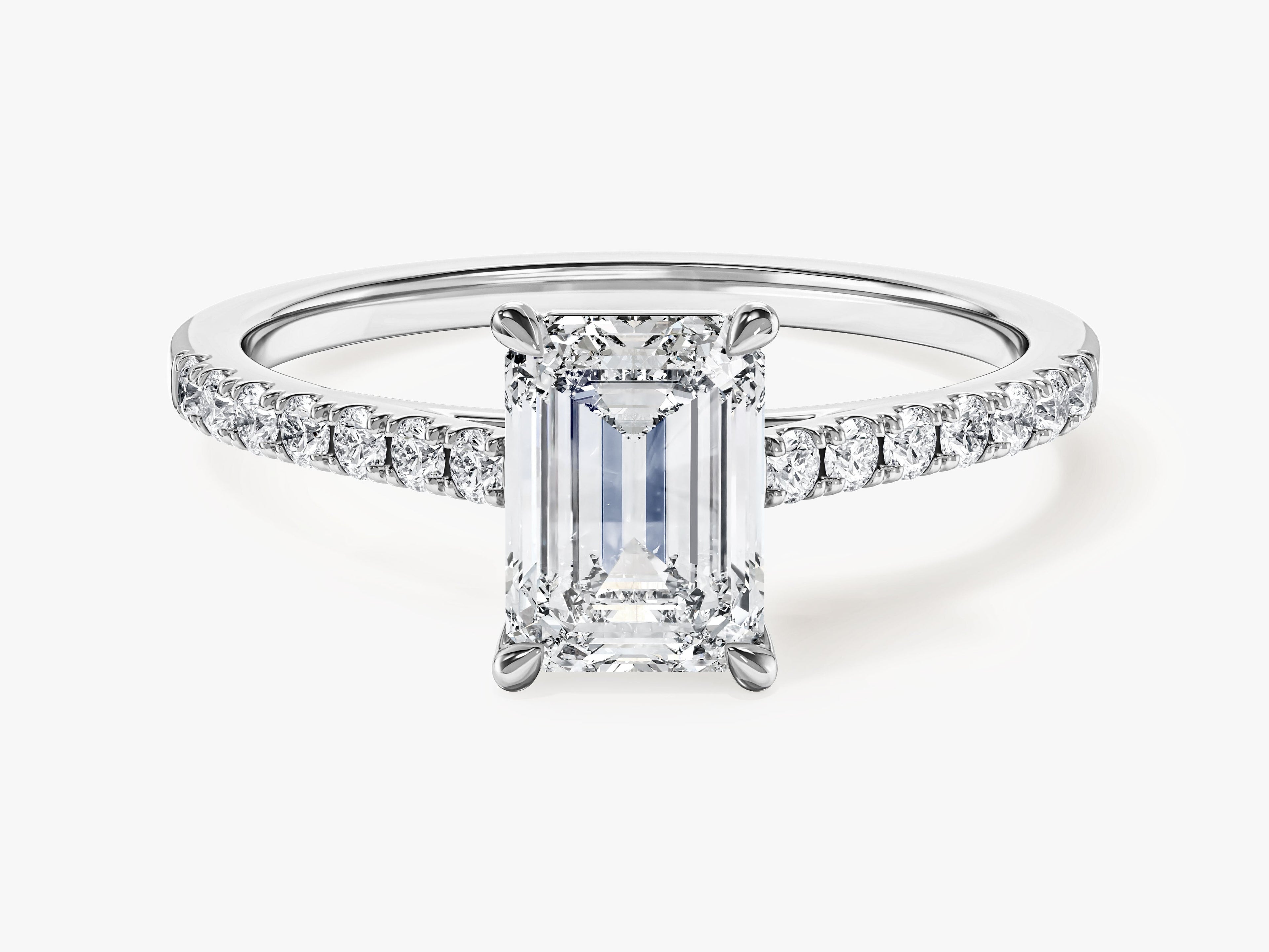 Emerald Cut Lab Grown Diamond Engagement Ring with Pave Set Side Stones (1.00 CT)