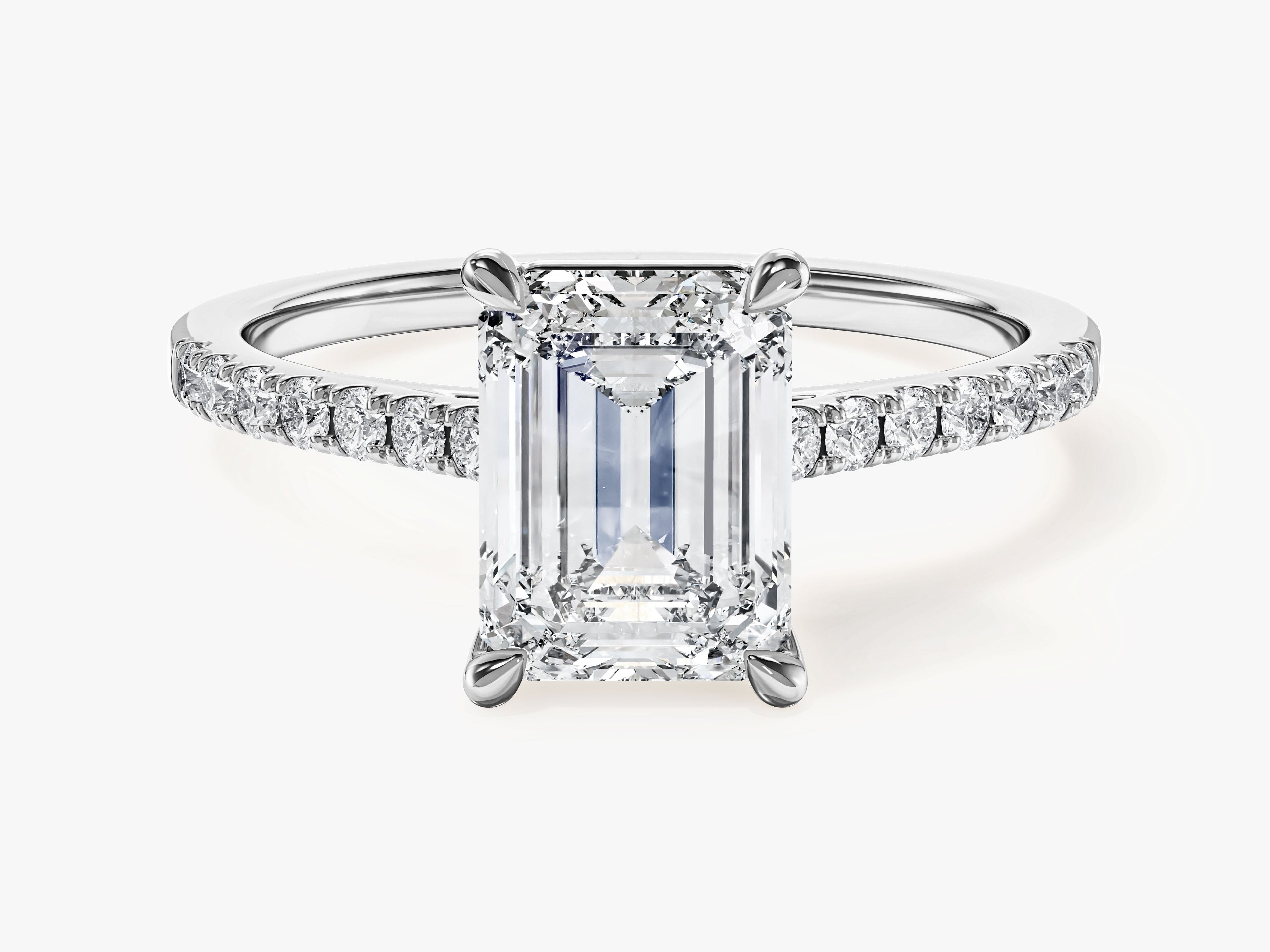 Emerald Cut Lab Grown Diamond Engagement Ring with Pave Set Side Stones (2.00 CT)