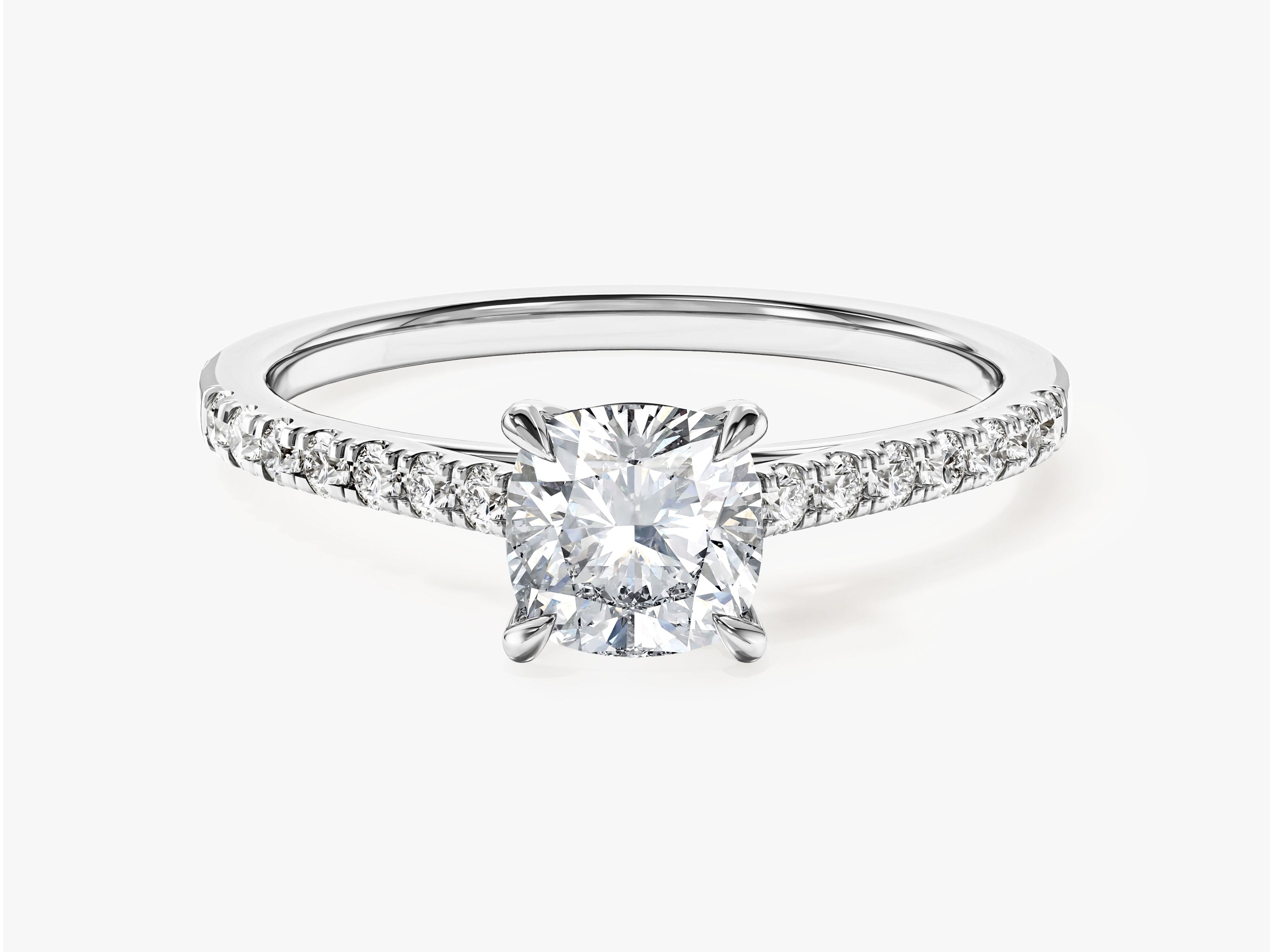 Cushion Cut Lab Grown Diamond Engagement Ring with Pave Set Side Stones (1.00 CT)