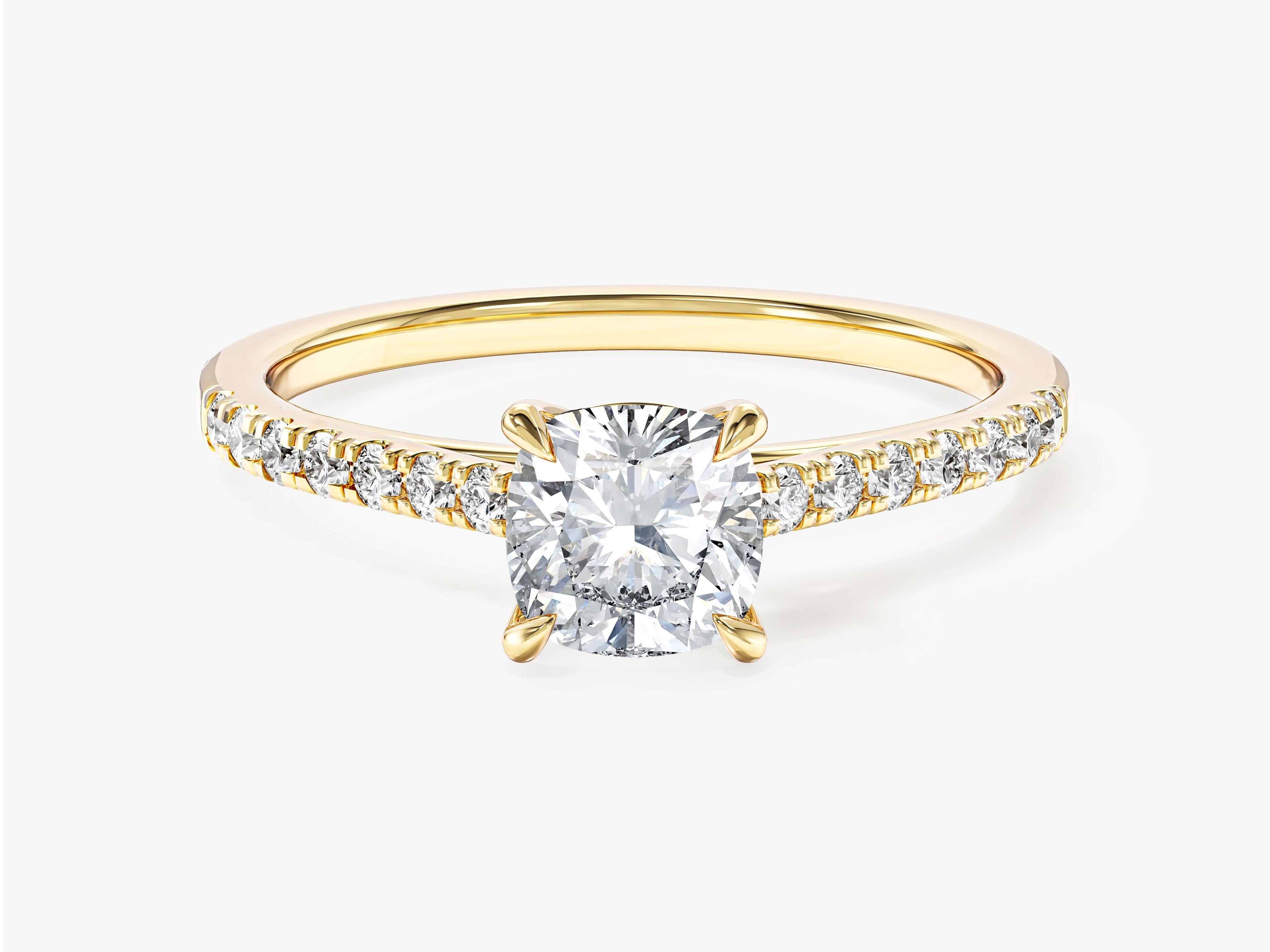Cushion Cut Lab Grown Diamond Engagement Ring with Pave Set Side Stones (1.00 CT)