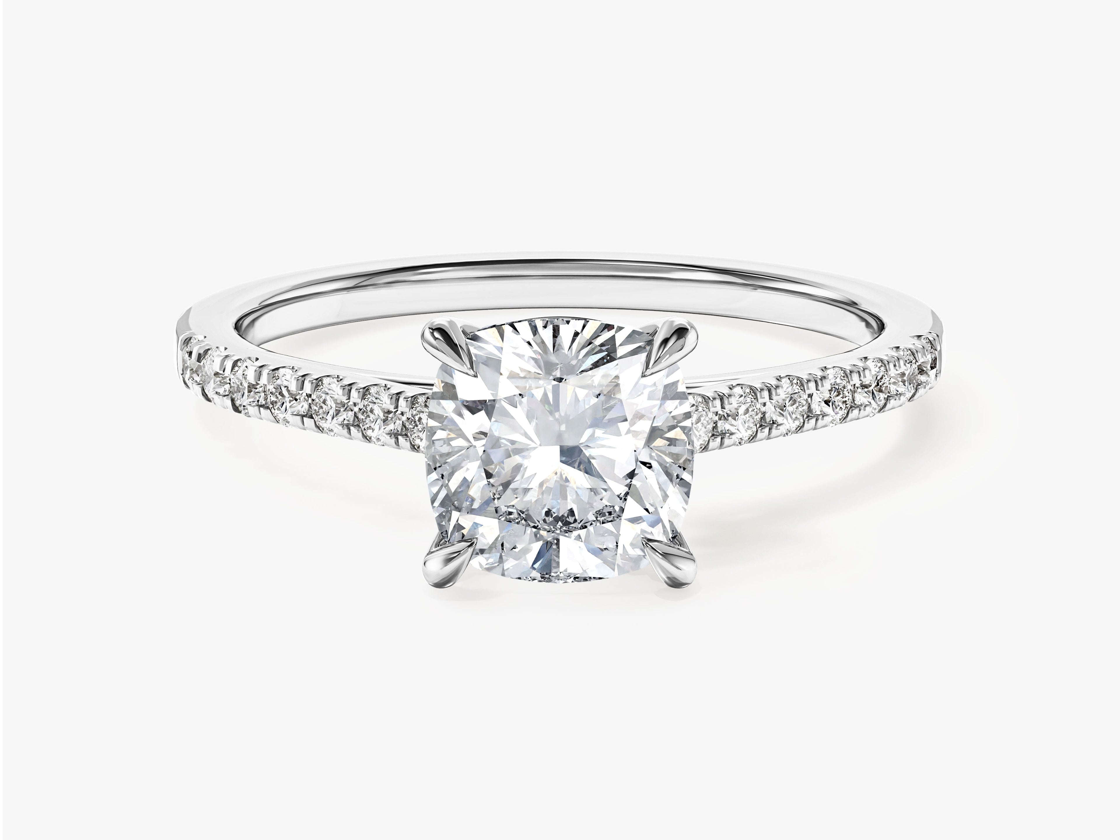 Cushion Cut Lab Grown Diamond Engagement Ring with Pave Set Side Stones (1.50 CT)
