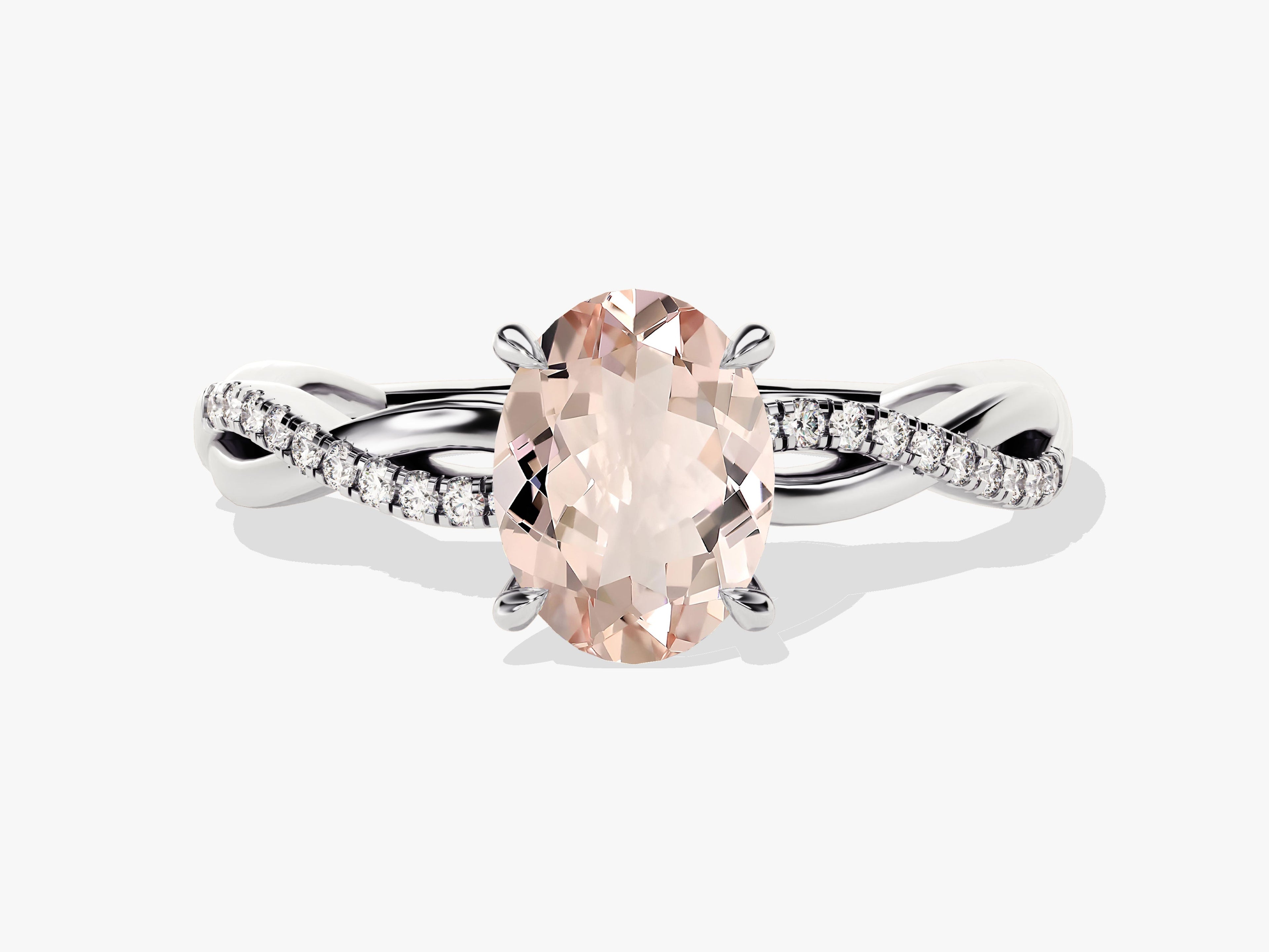 Twisted Oval Cut Peach Morganite Engagement Ring with Sidestones