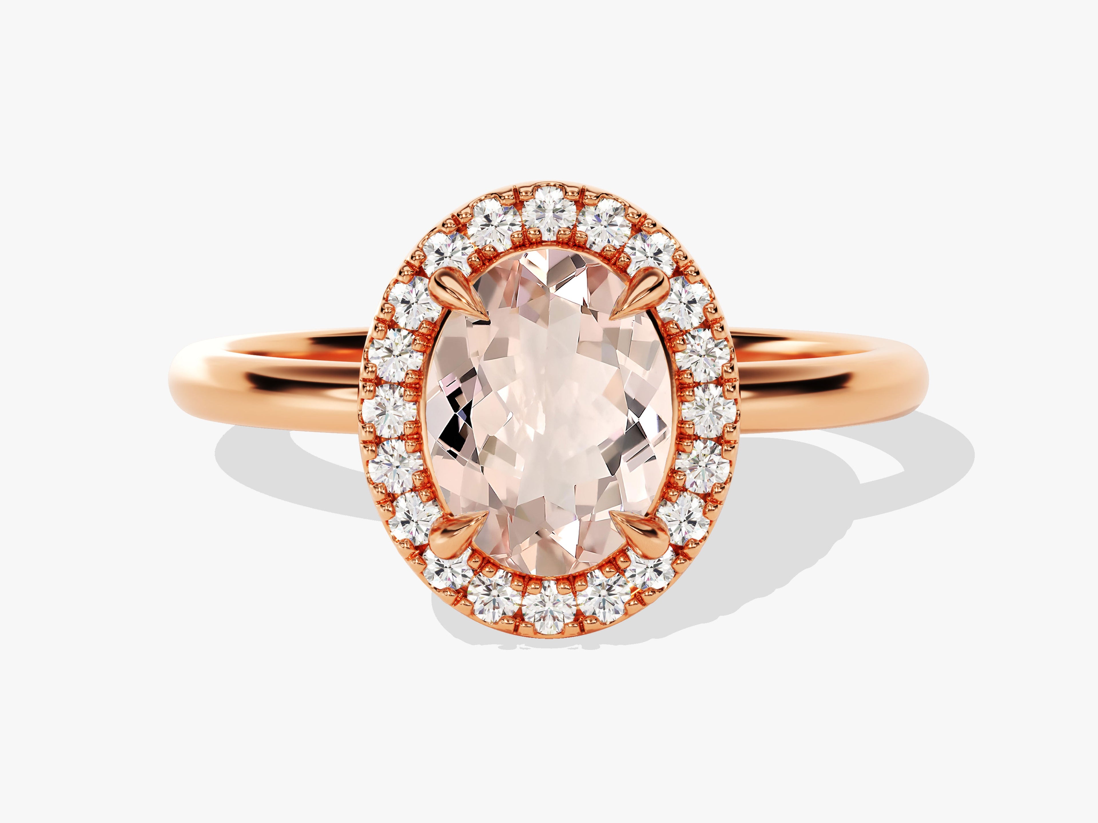 Oval Cut Peach Morganite Halo Engagement Ring