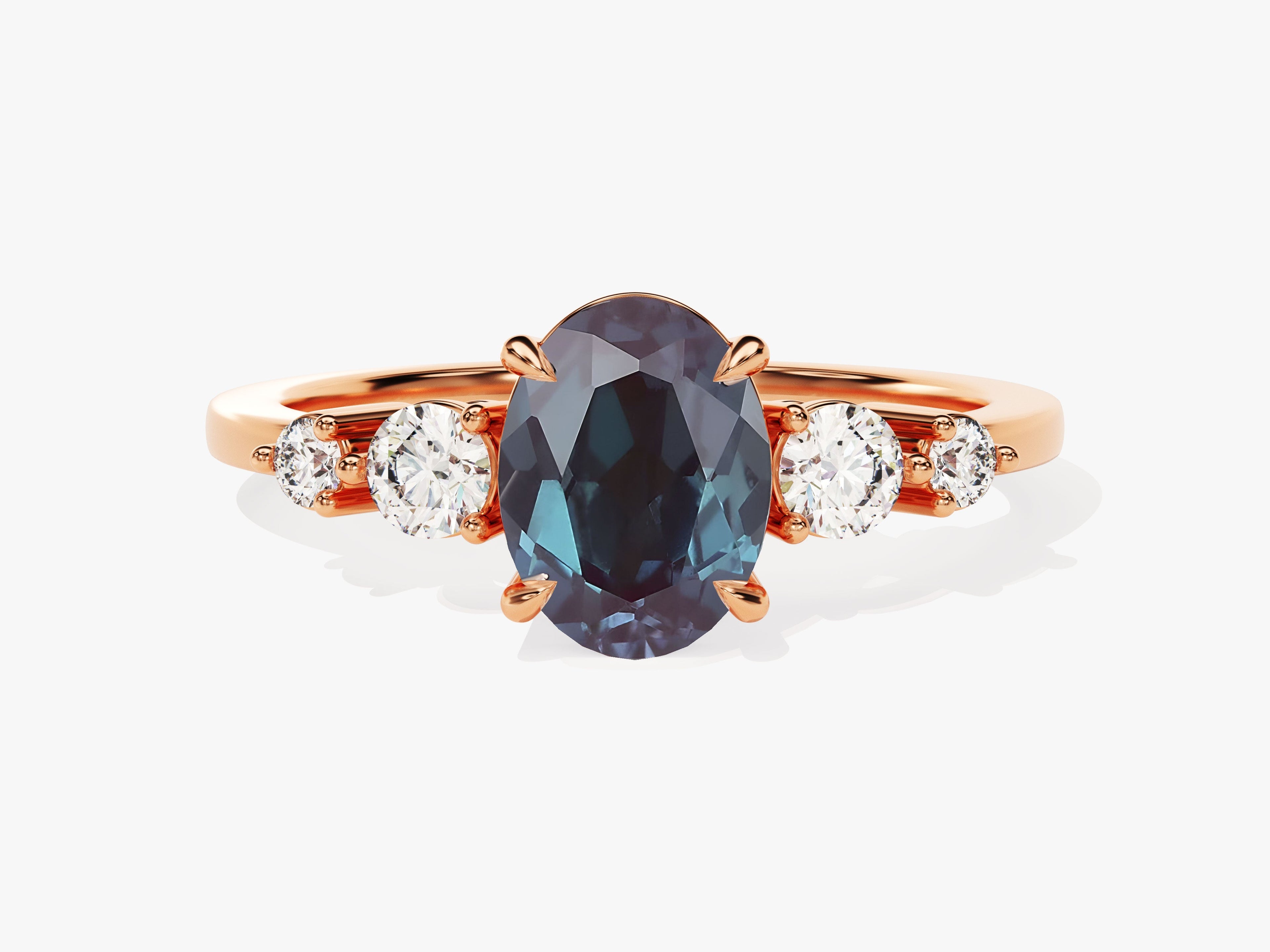 Oval Lab Alexandrite Engagement Ring with Moissanite Sidestones