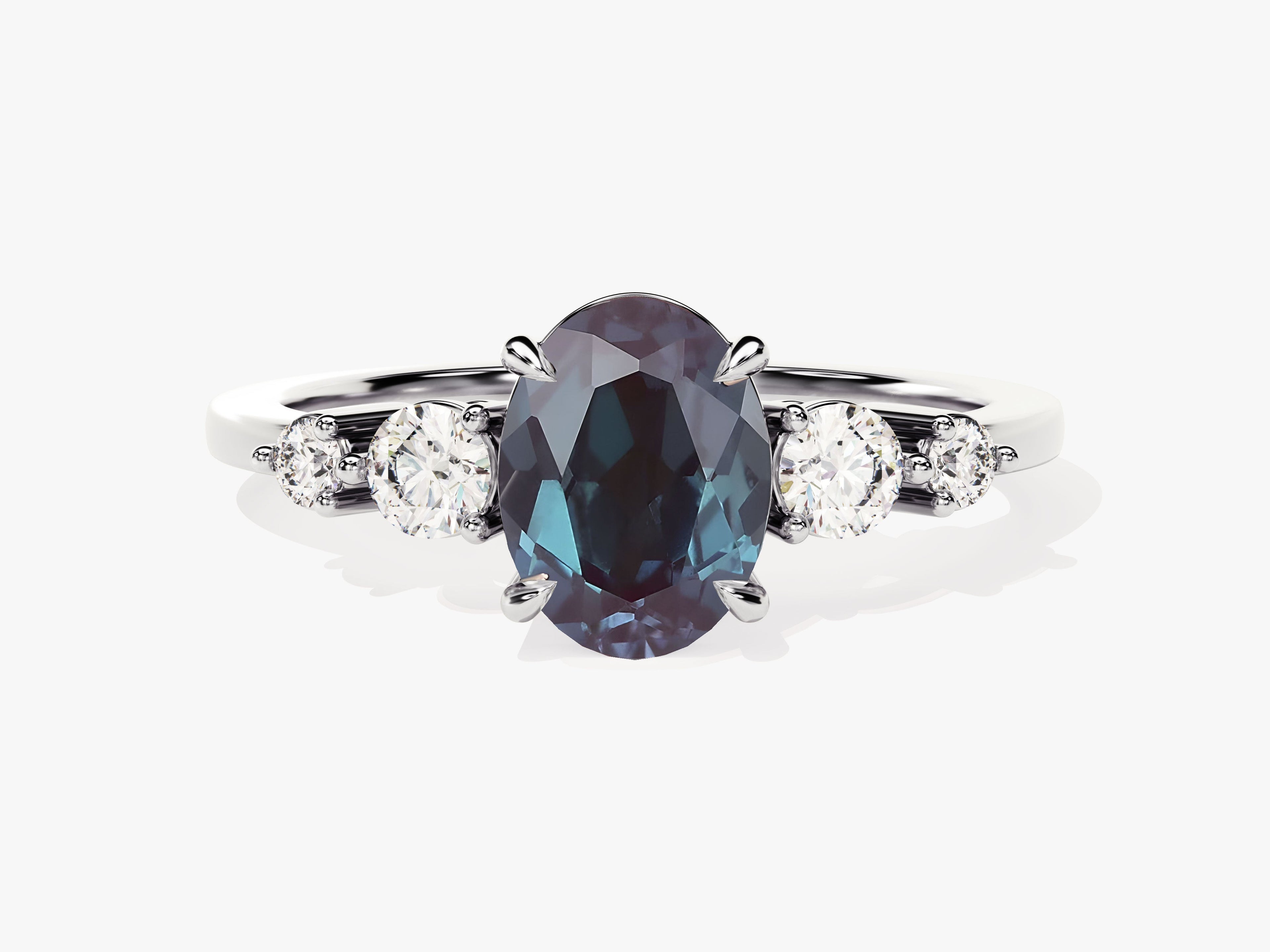 Oval Lab Alexandrite Engagement Ring with Moissanite Sidestones