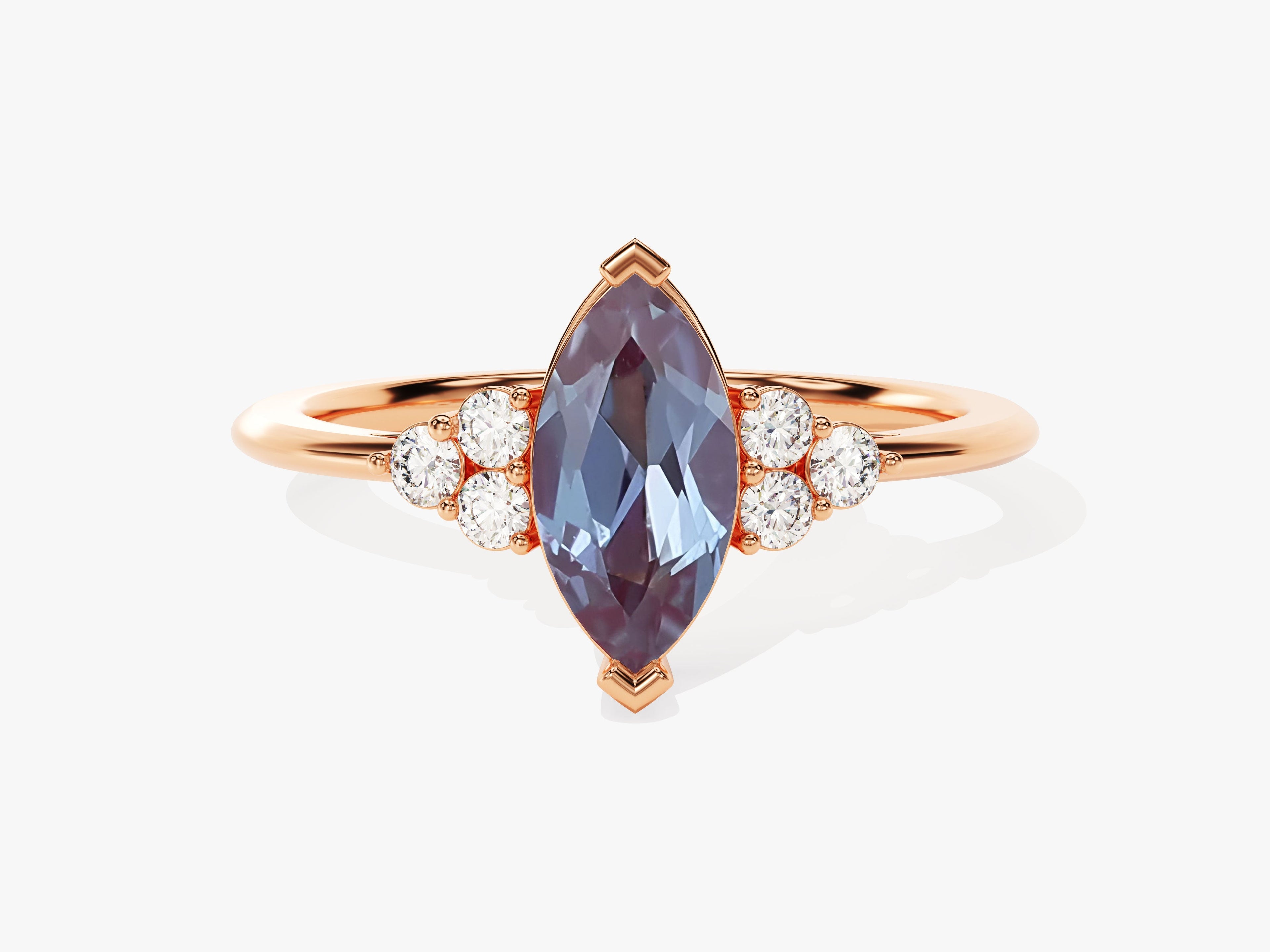 Marquise Lab Alexandrite Engagement Ring with Moissanite Sidestones