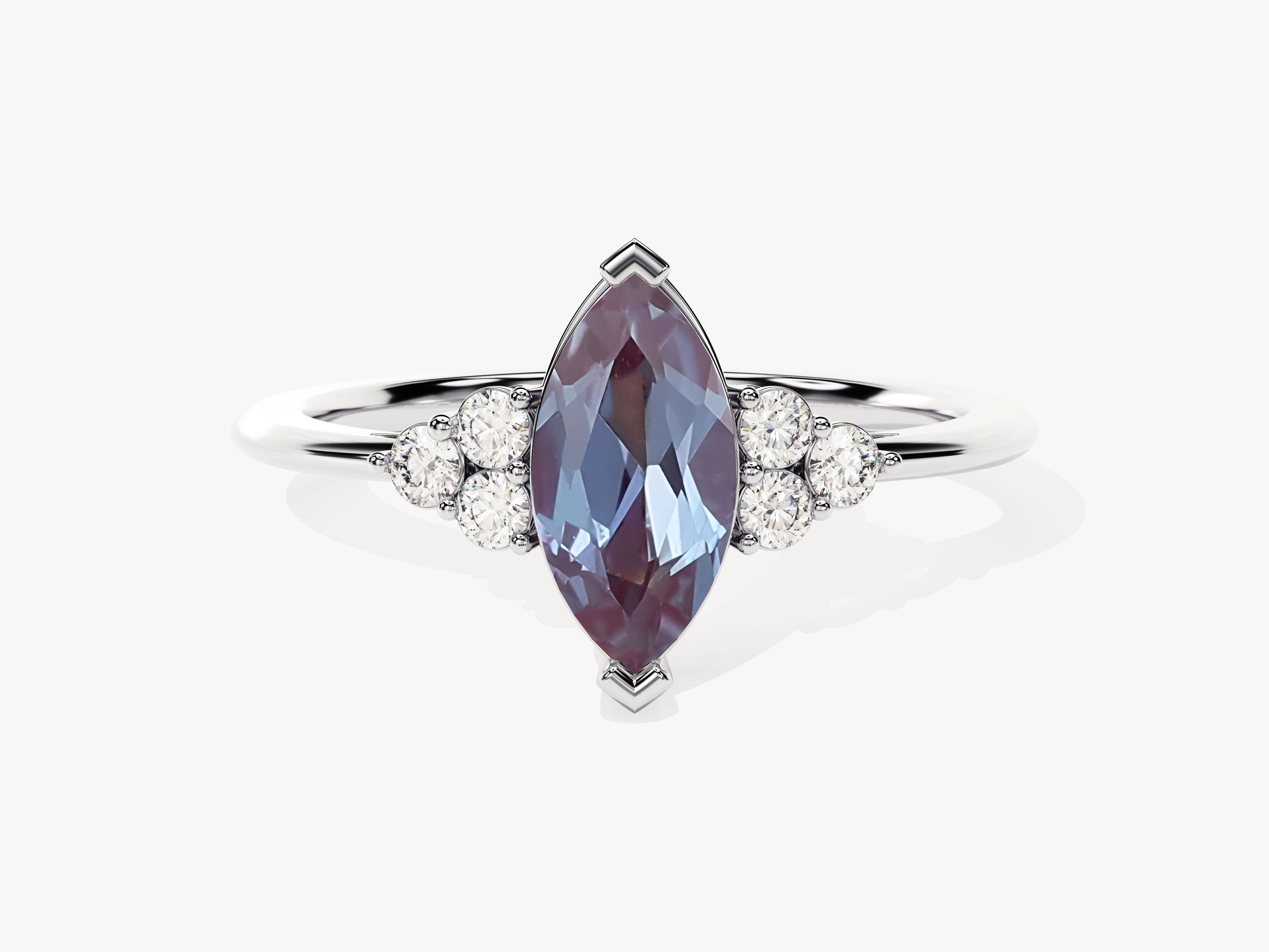 Marquise Lab Alexandrite Engagement Ring with Moissanite Sidestones