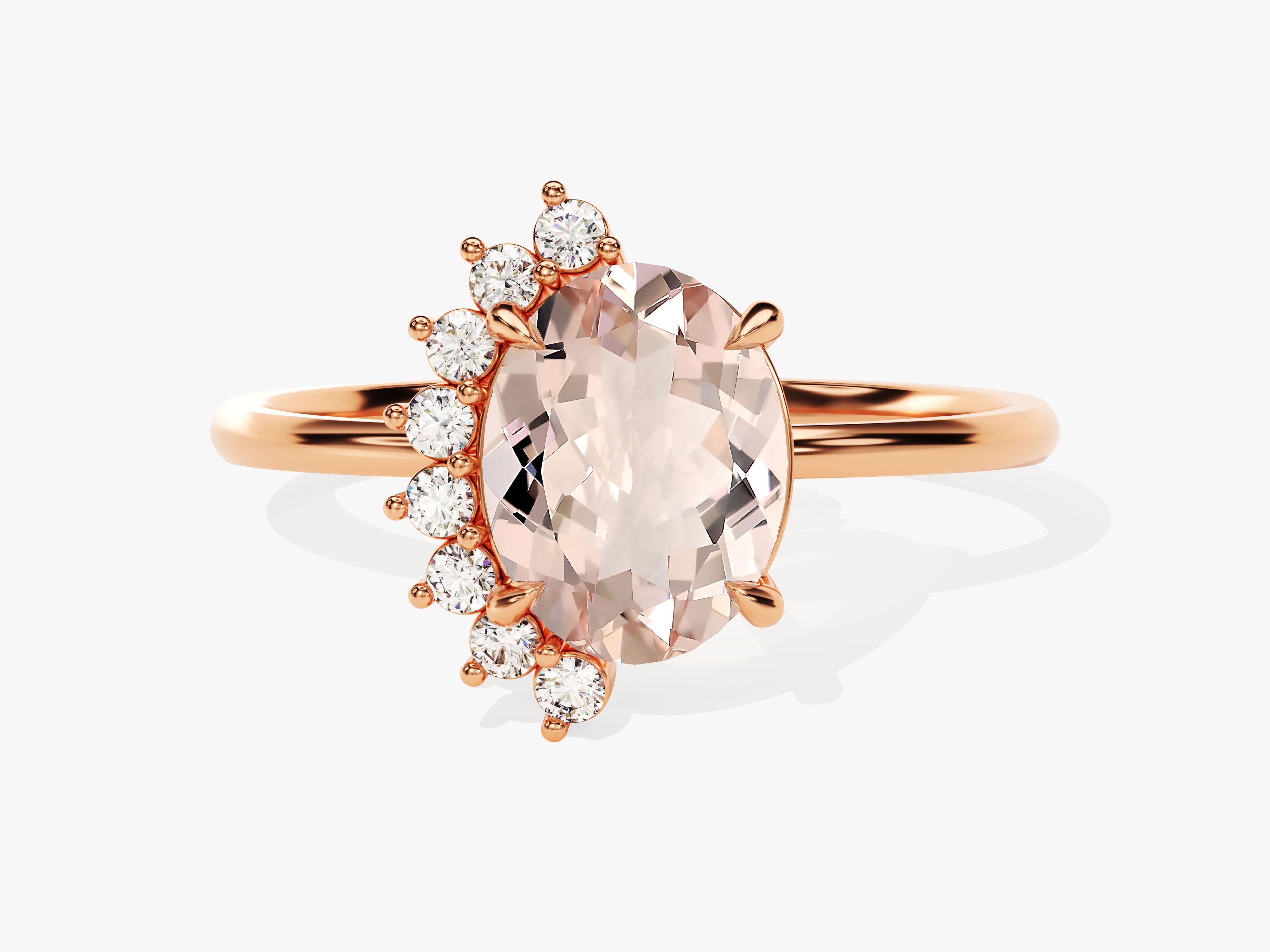 Oval Cut Peach Morganite Engagement Ring with Round Moissanites