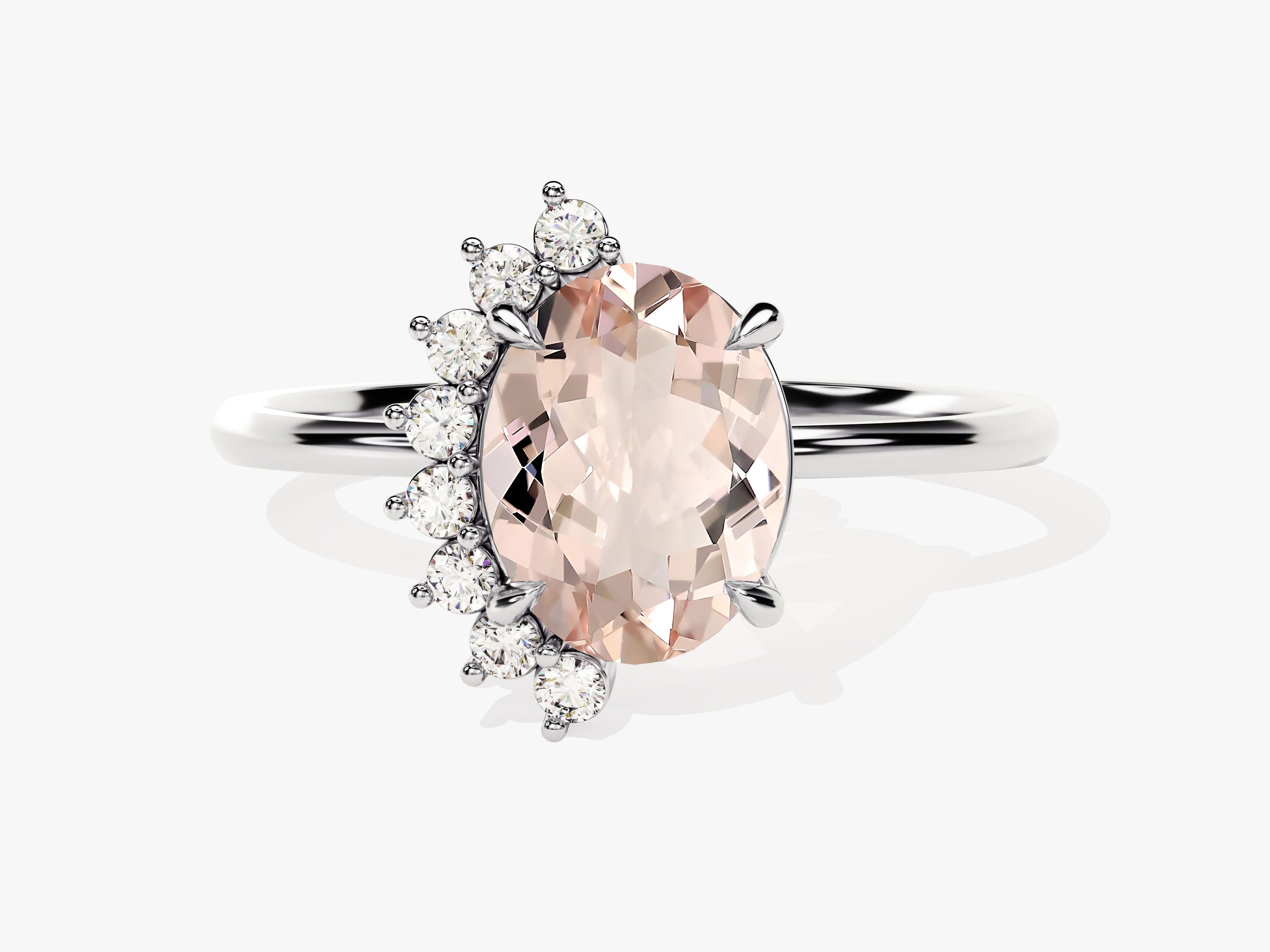 Oval Cut Peach Morganite Engagement Ring with Round Moissanites