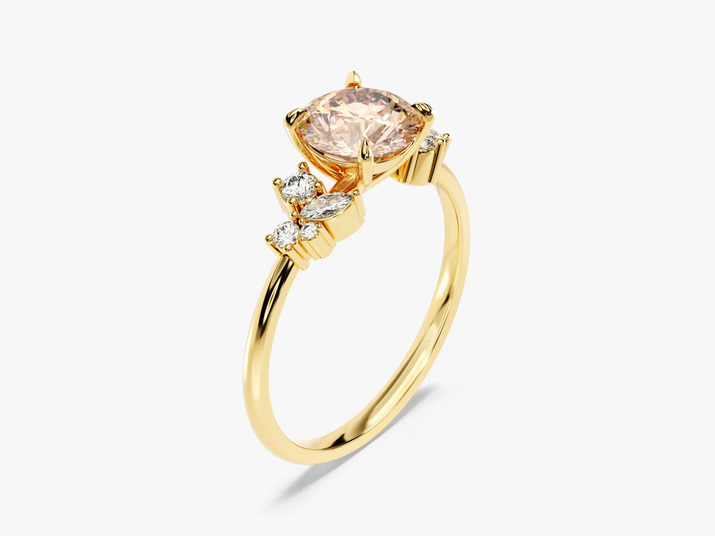 Cluster Accent Round Cut Peach Morganite Engagement Ring