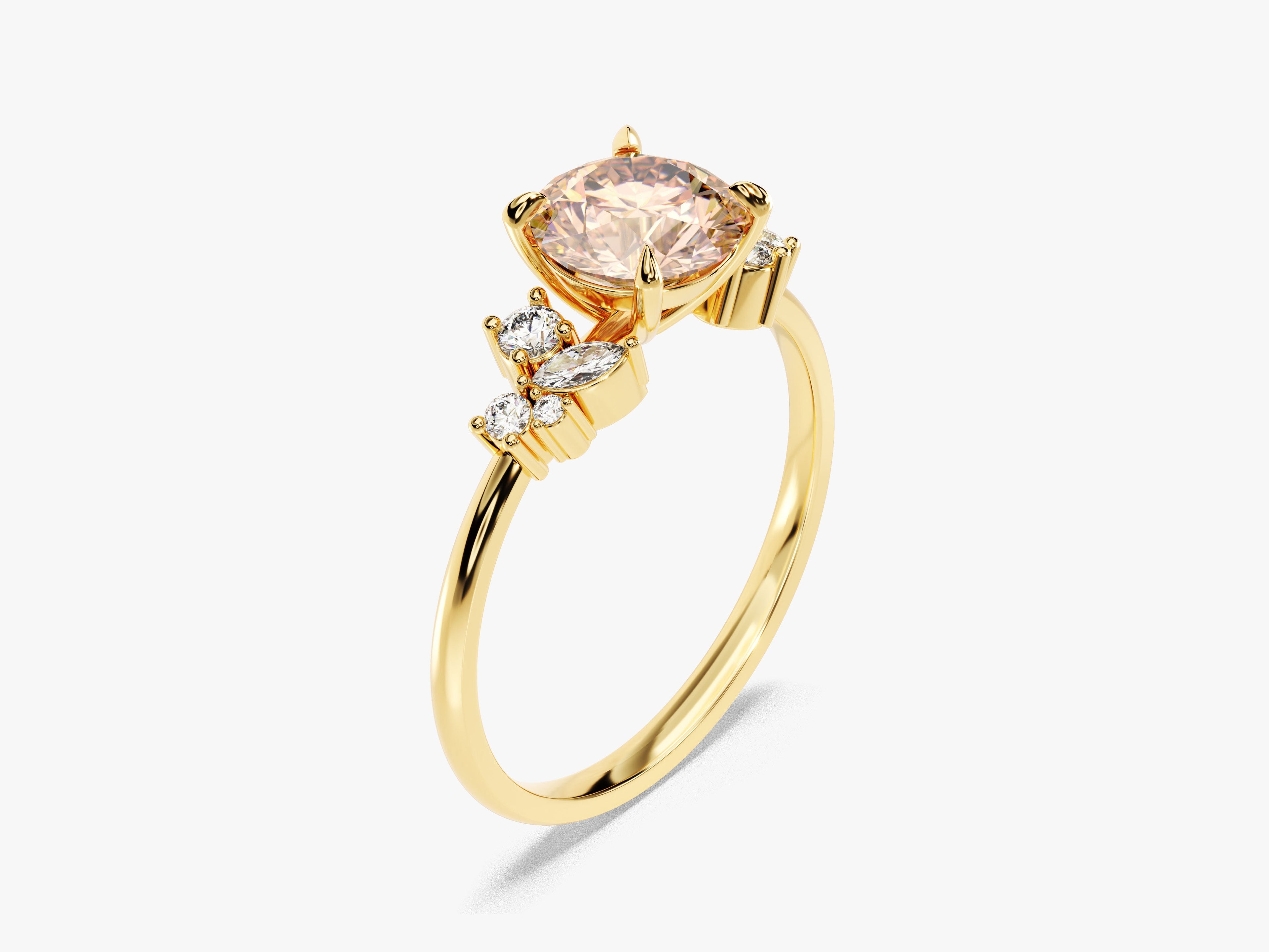 Cluster Accent Round Cut Peach Morganite Engagement Ring