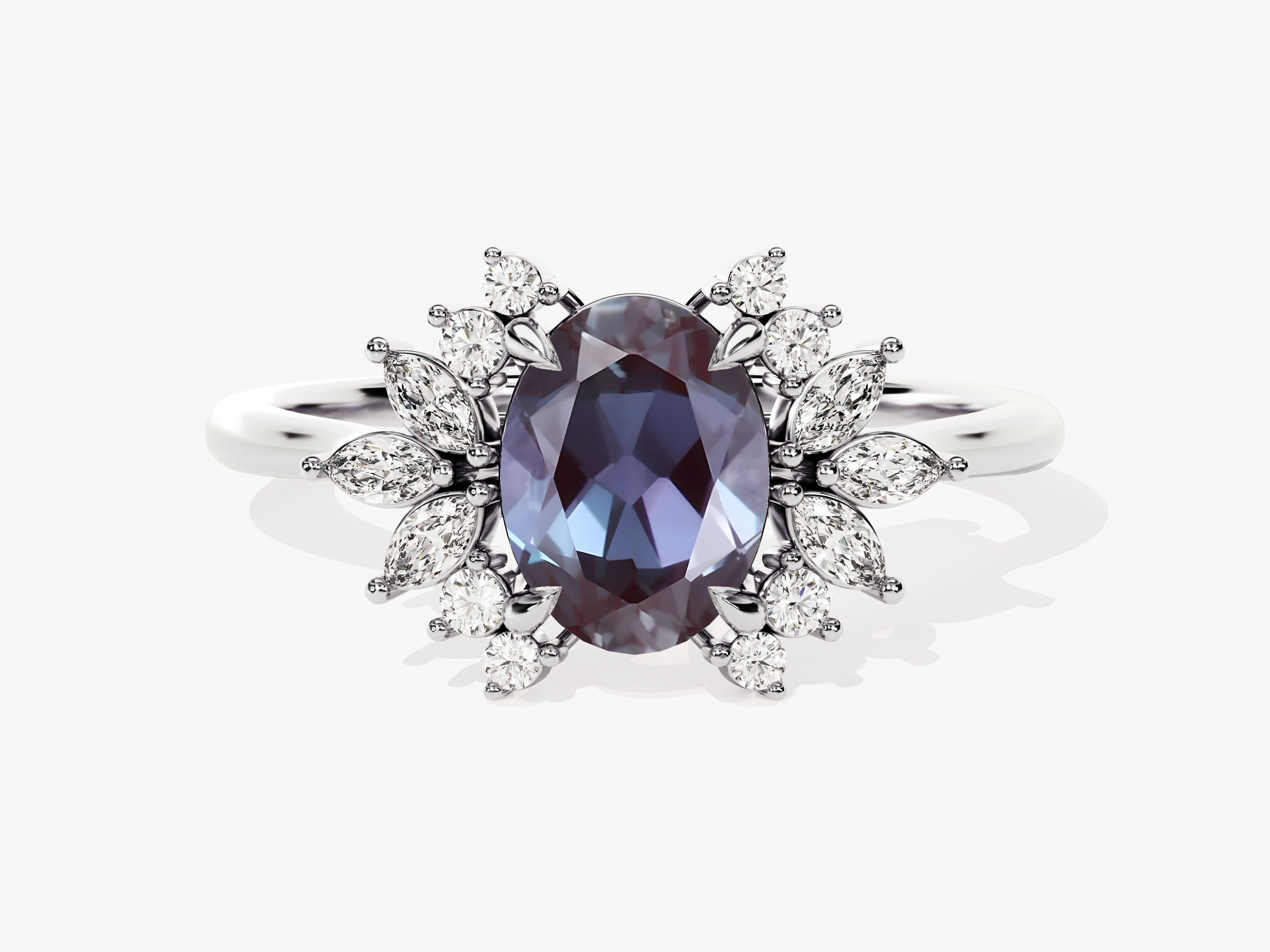 Oval Lab Alexandrite Engagement Ring with Moissanite Cluster