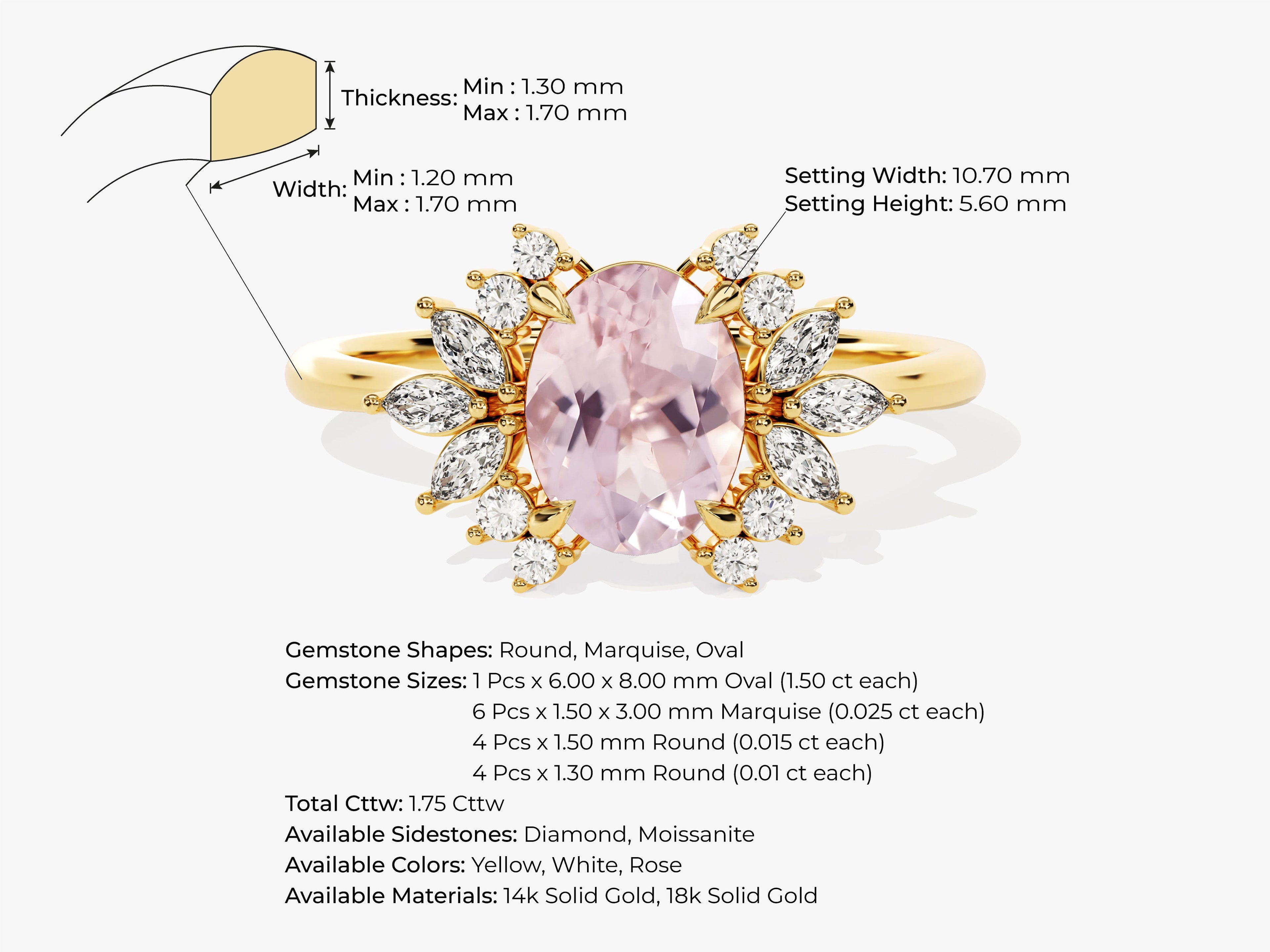 Oval Cut Peach Morganite Engagement Ring with Moissanite Cluster
