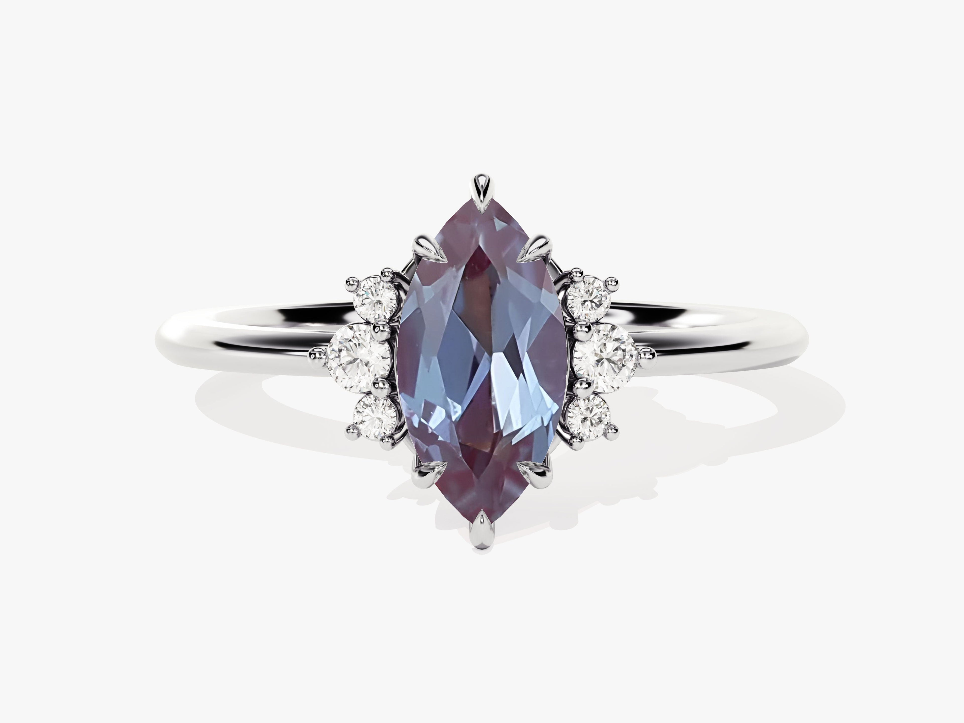 Marquise Lab Alexandrite Engagement Ring with Round Moissanite Sidestones