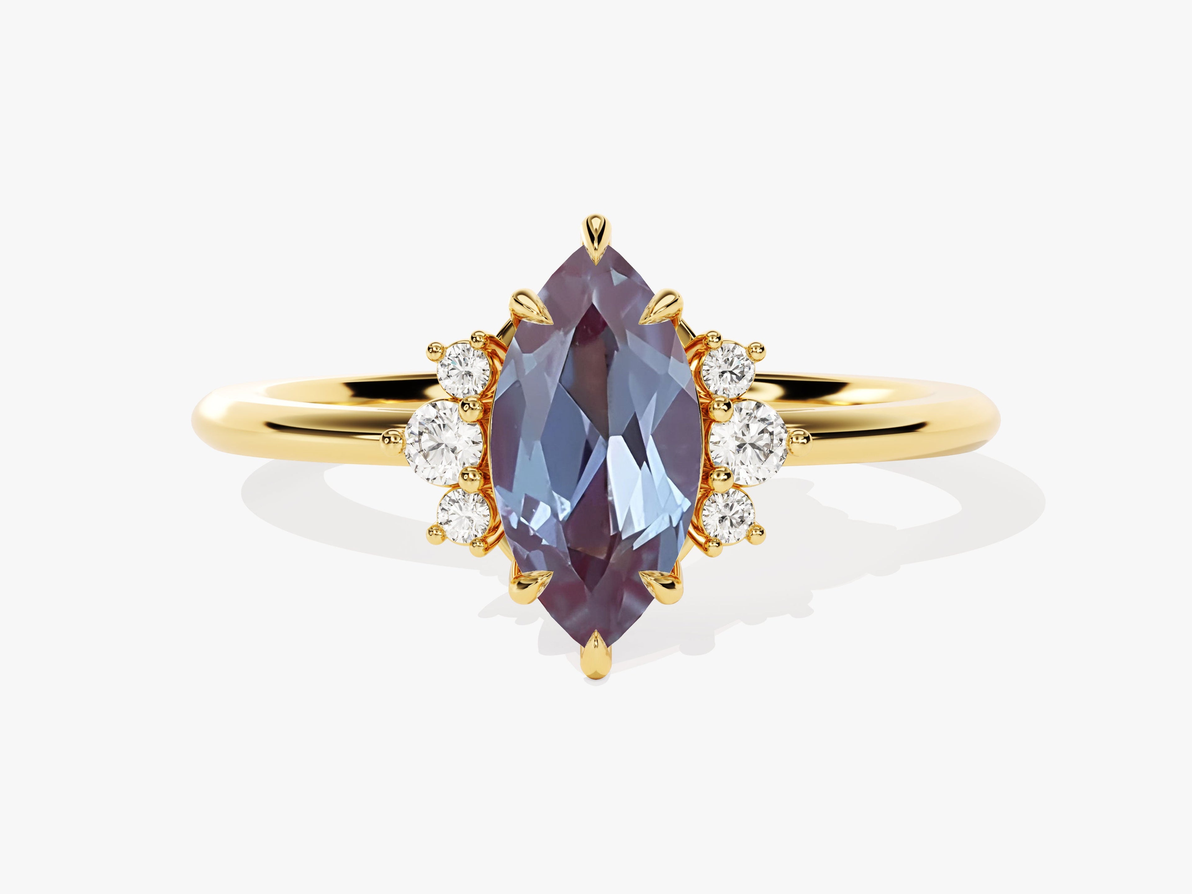 Marquise Lab Alexandrite Engagement Ring with Round Moissanite Sidestones